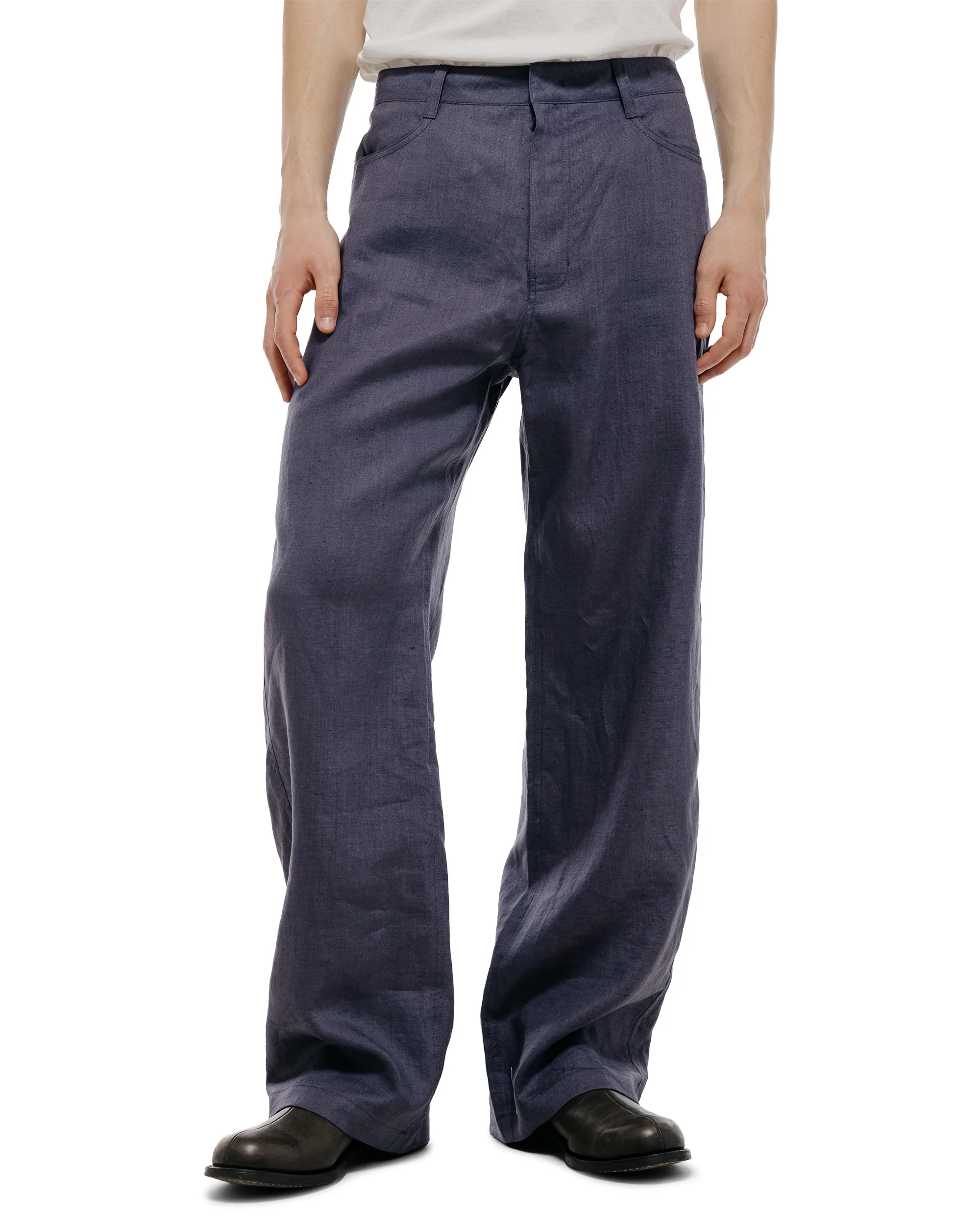 Amomento Linen Straight Pants Blue - Image 2