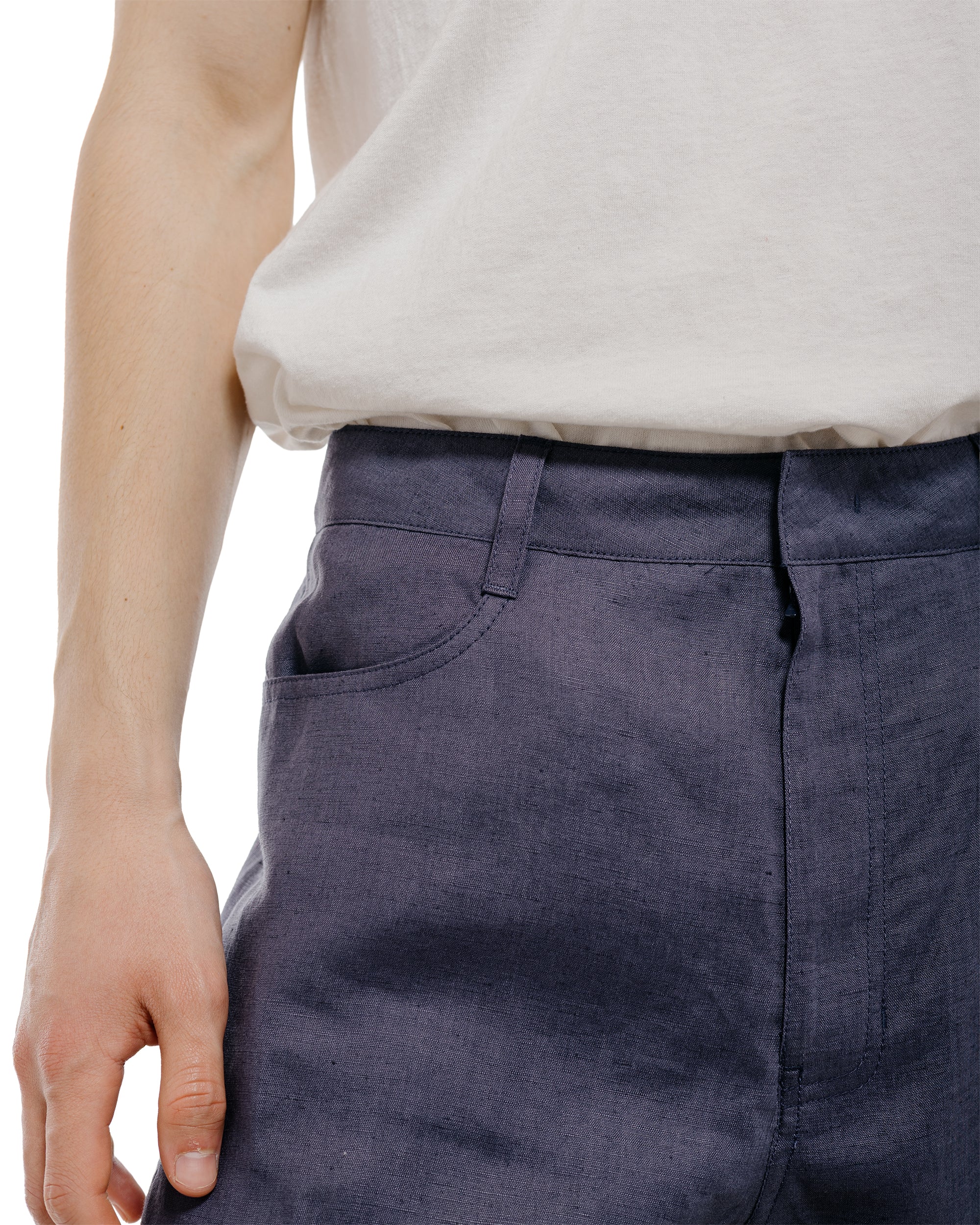 Amomento Linen Straight Pants Blue - Image 3