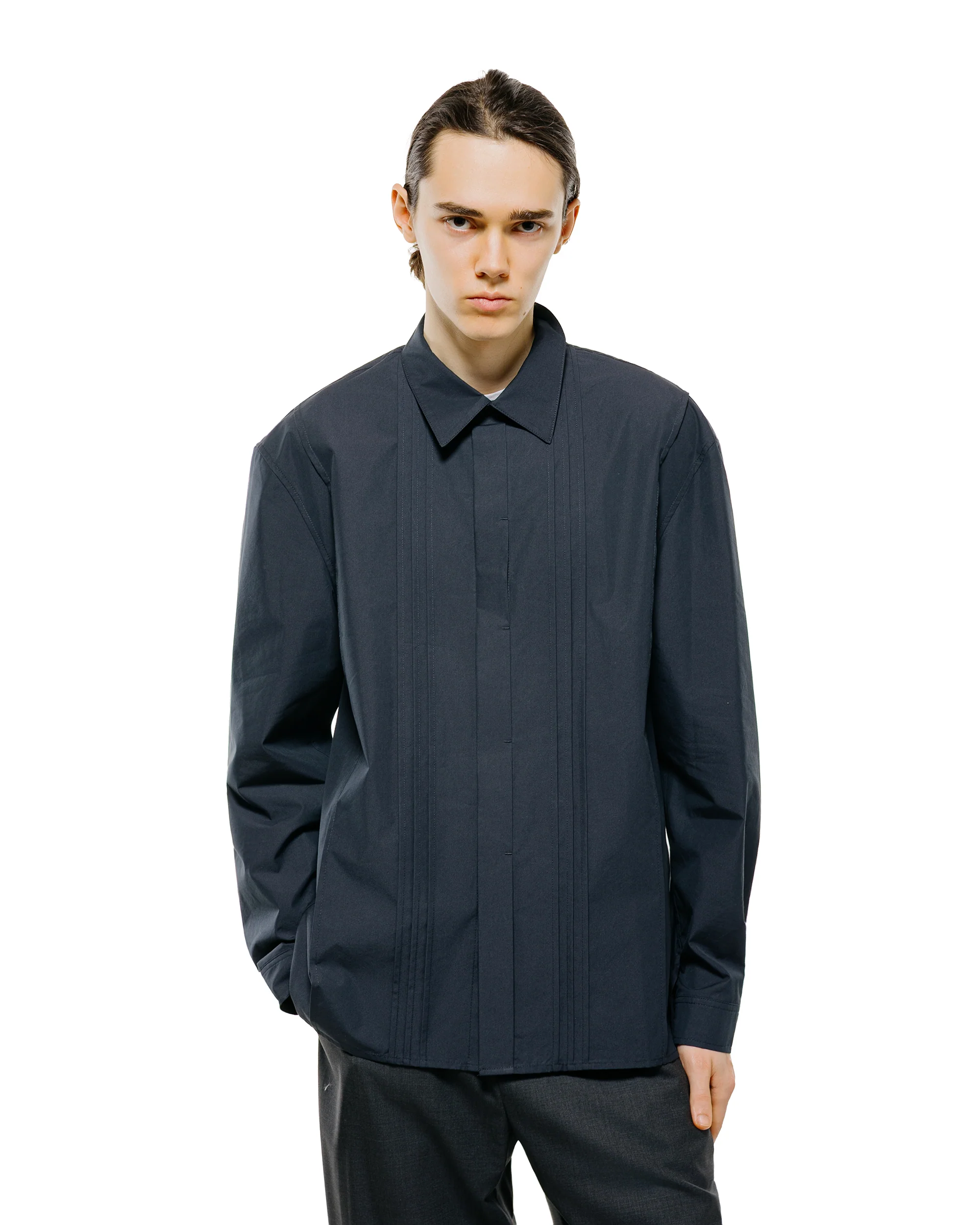 Amomento Pleated Shirt Navy - Image 2