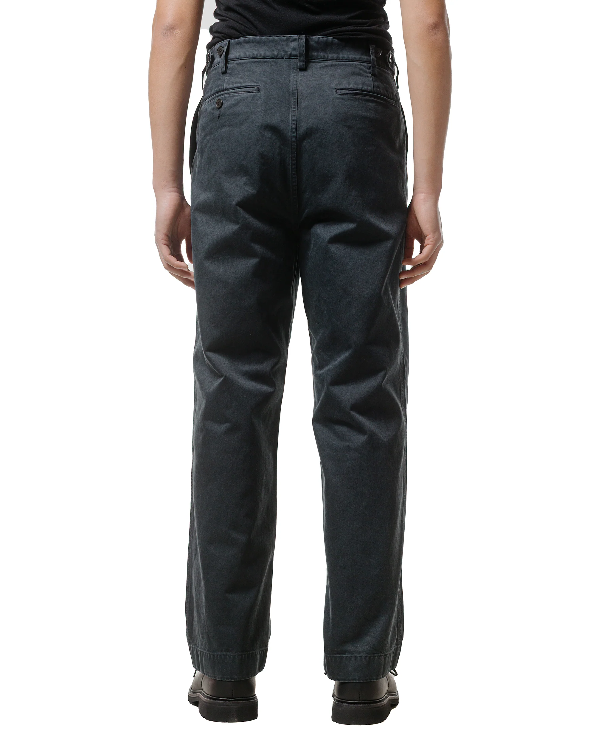 Auralee Garment Dyed Finx Chino One-Tuck Pants Black - Image 3