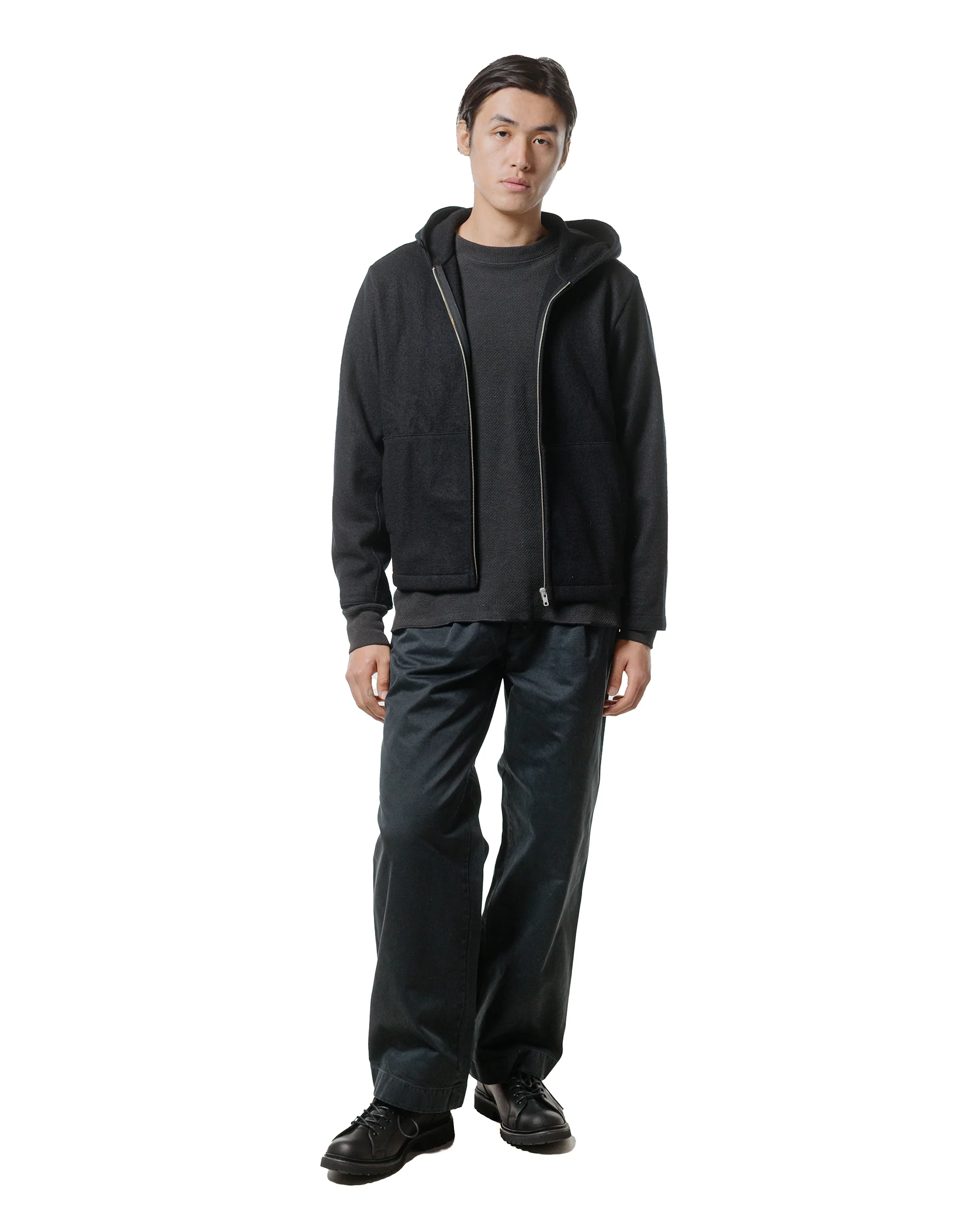 Auralee Garment Dyed Finx Chino One-Tuck Pants Black - Image 4