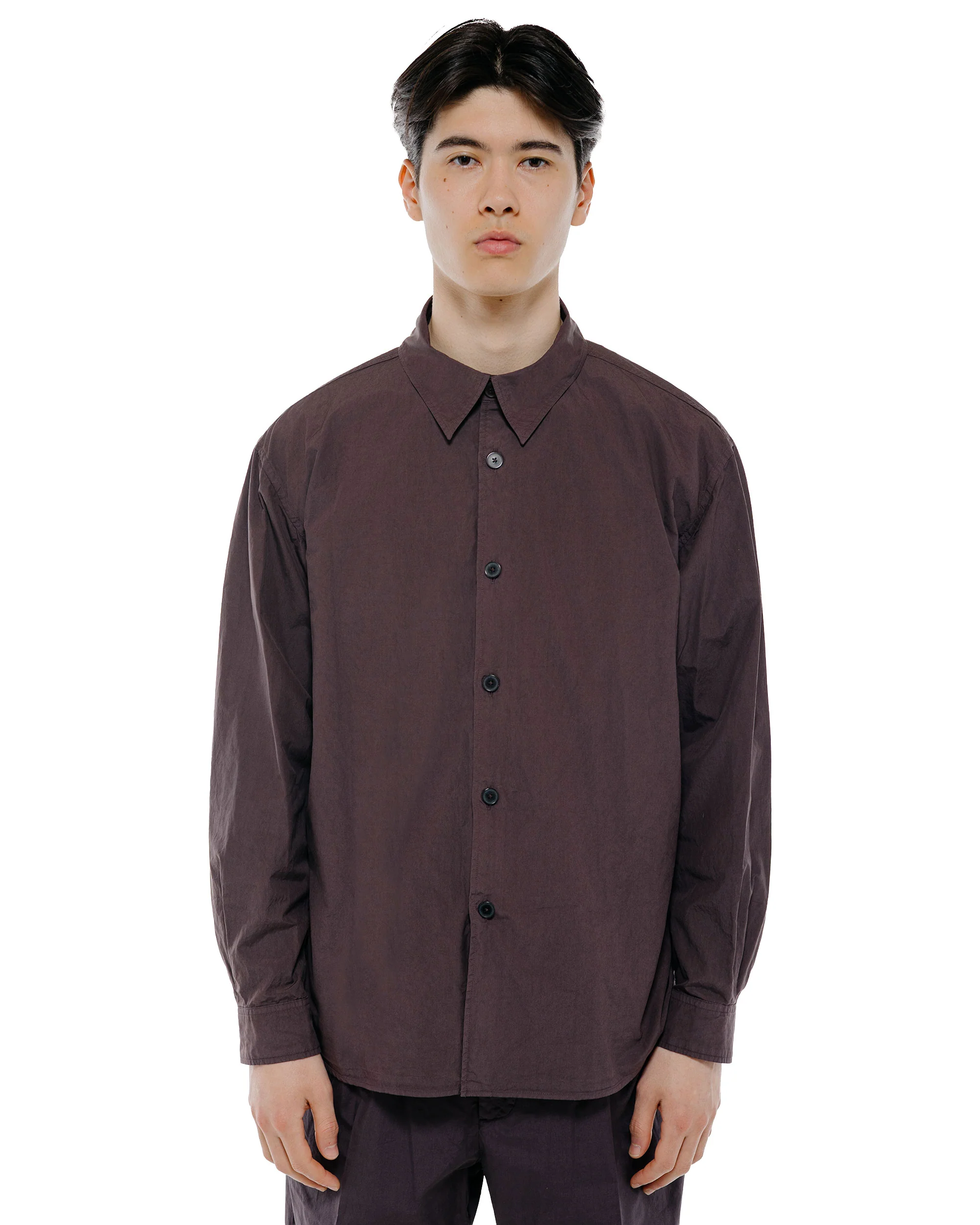 Auralee Garment Dyed Finx Shuttle Weather Shirt Dark Brown - Image 2