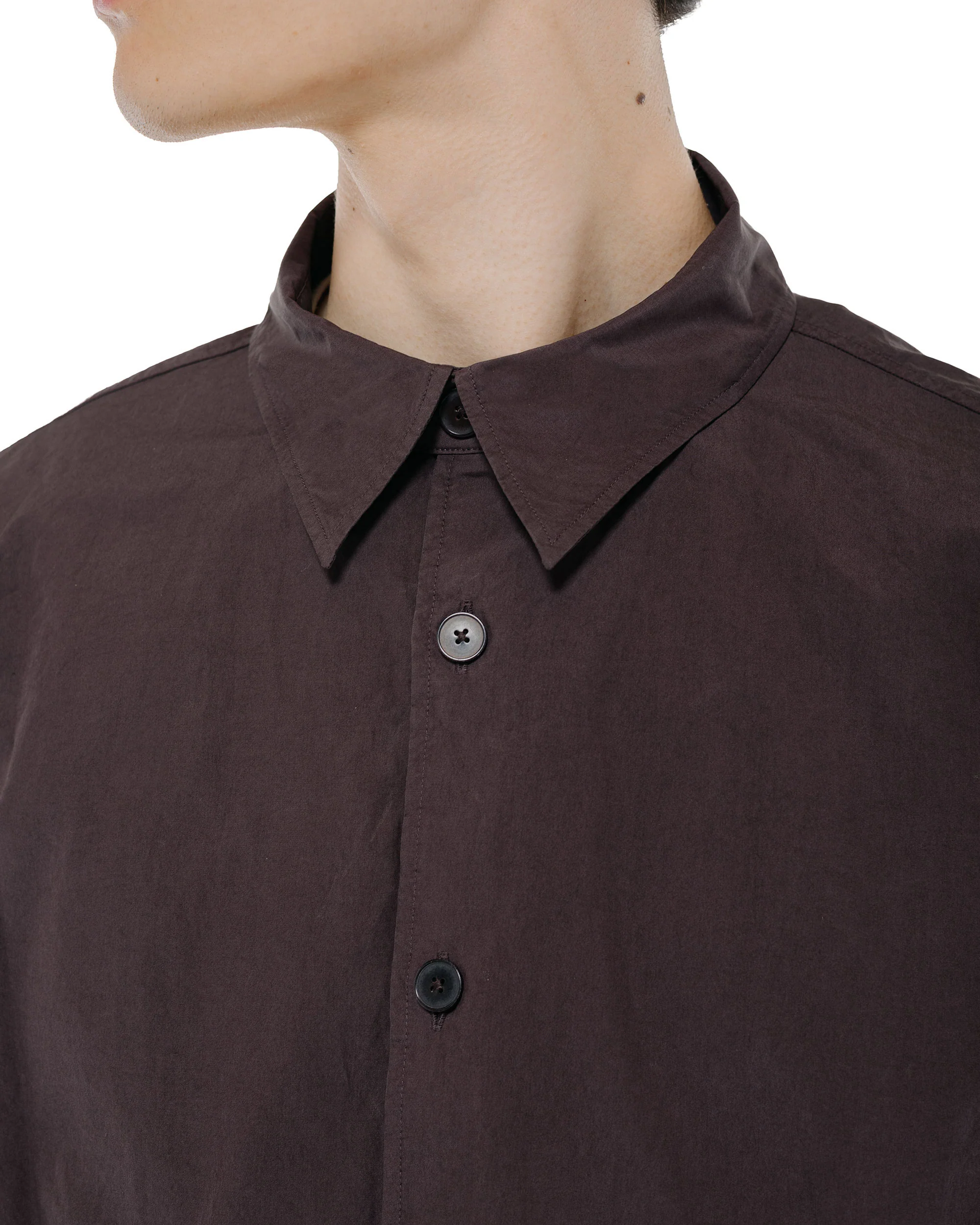 Auralee Garment Dyed Finx Shuttle Weather Shirt Dark Brown - Image 3