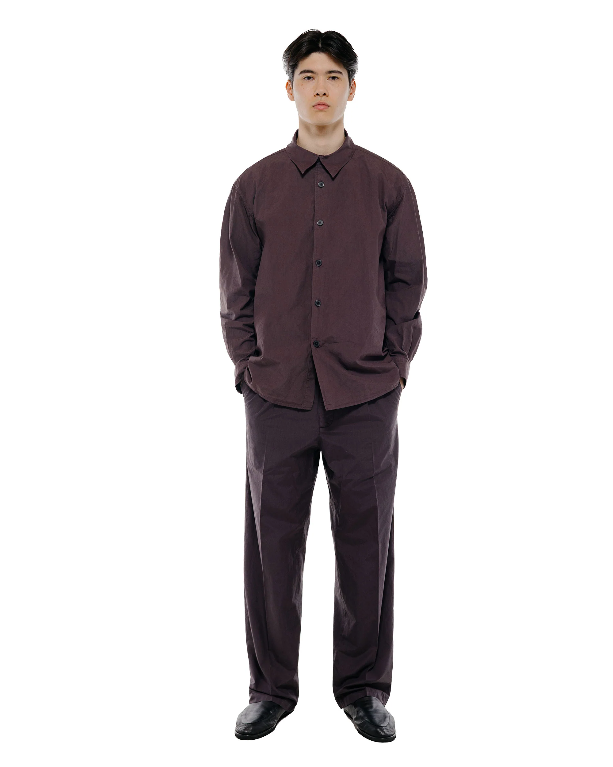 Auralee Garment Dyed Finx Shuttle Weather Shirt Dark Brown - Image 5