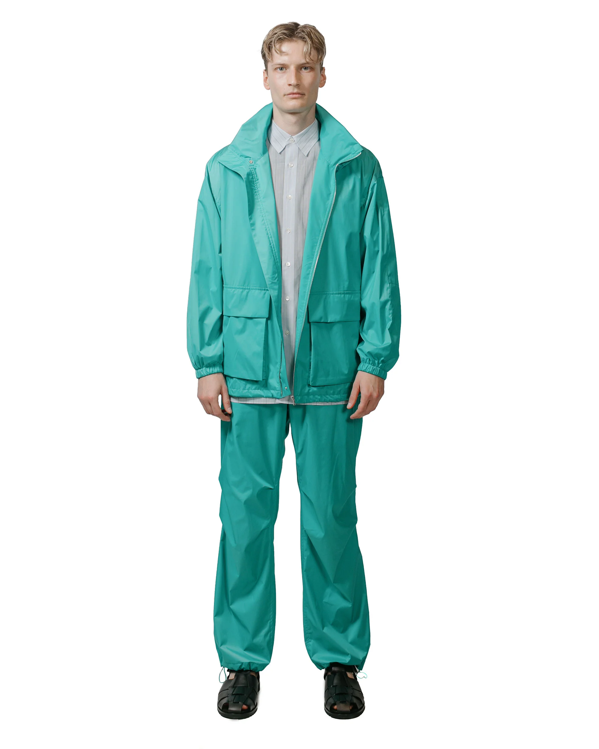 Auralee Hard Twist Polyester Satin Laminate Field Pants Turquoise Blue - Image 4