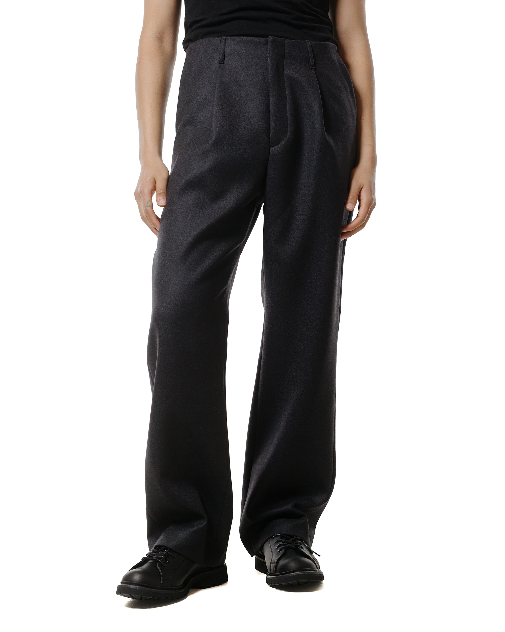 Auralee Light Melton One-Tuck Slacks Dark Charcoal - Image 2