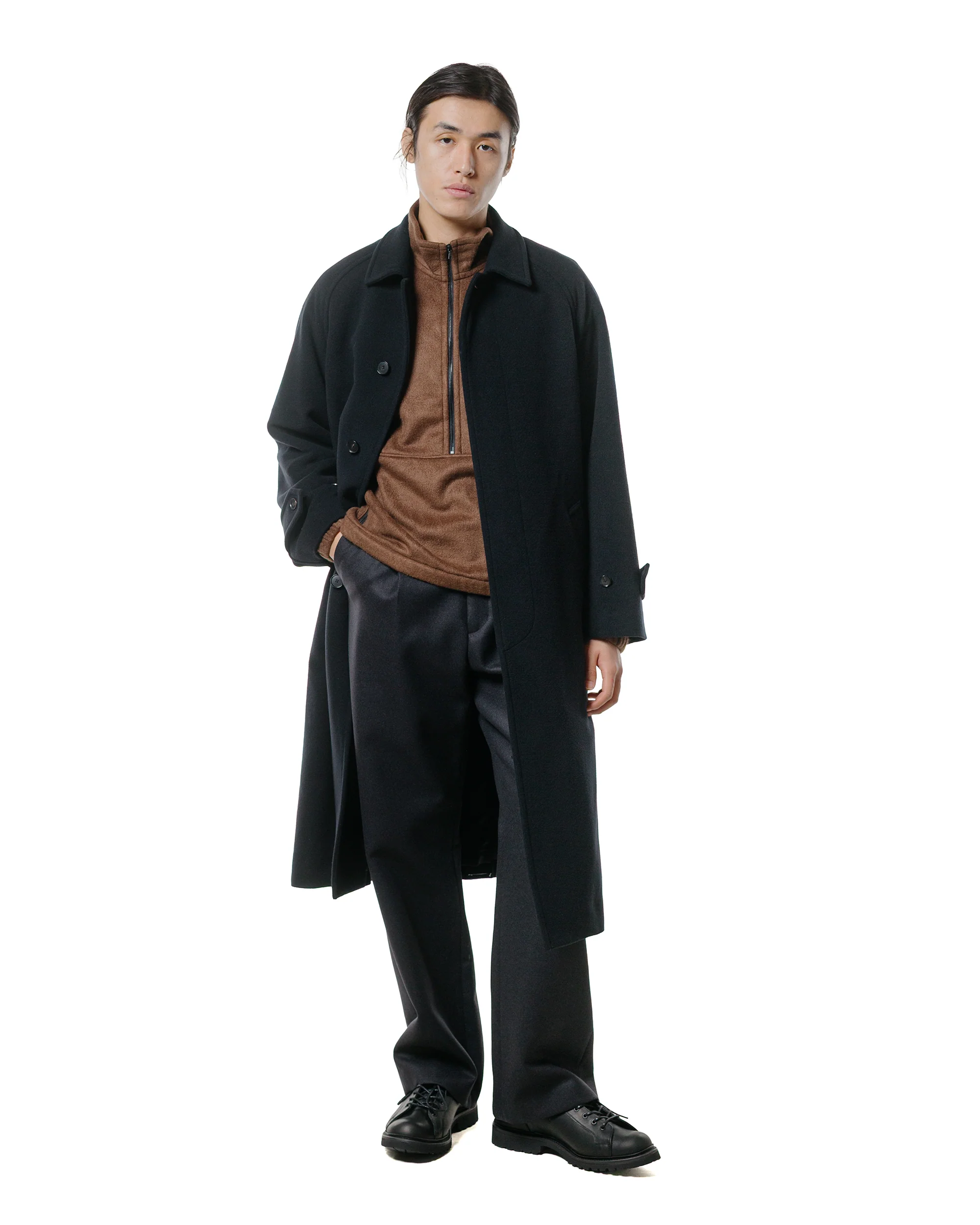 Auralee Light Melton One-Tuck Slacks Dark Charcoal - Image 4