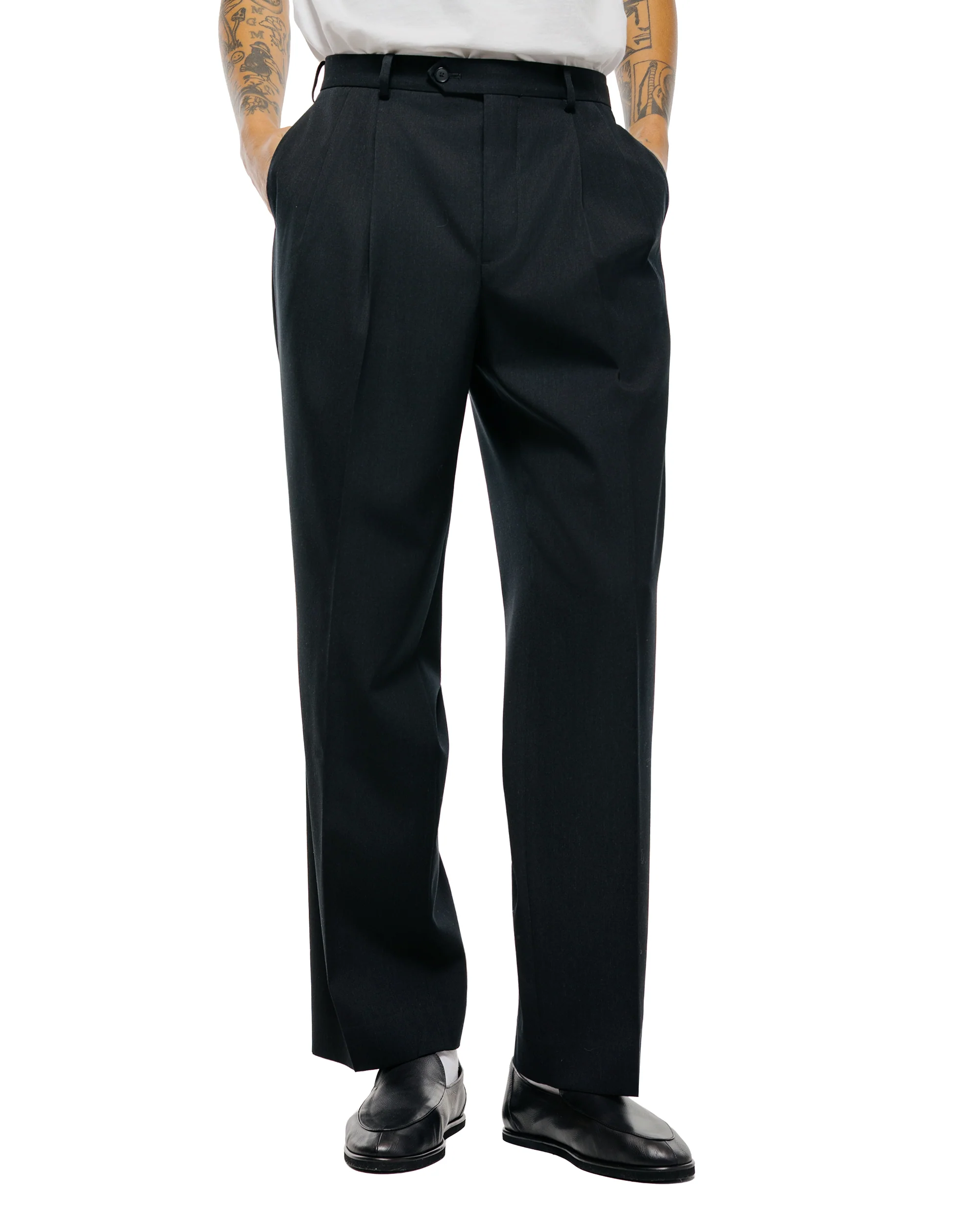 Auralee Light Wool Max Gabardine Two-Tuck Slacks Top Black - Image 2