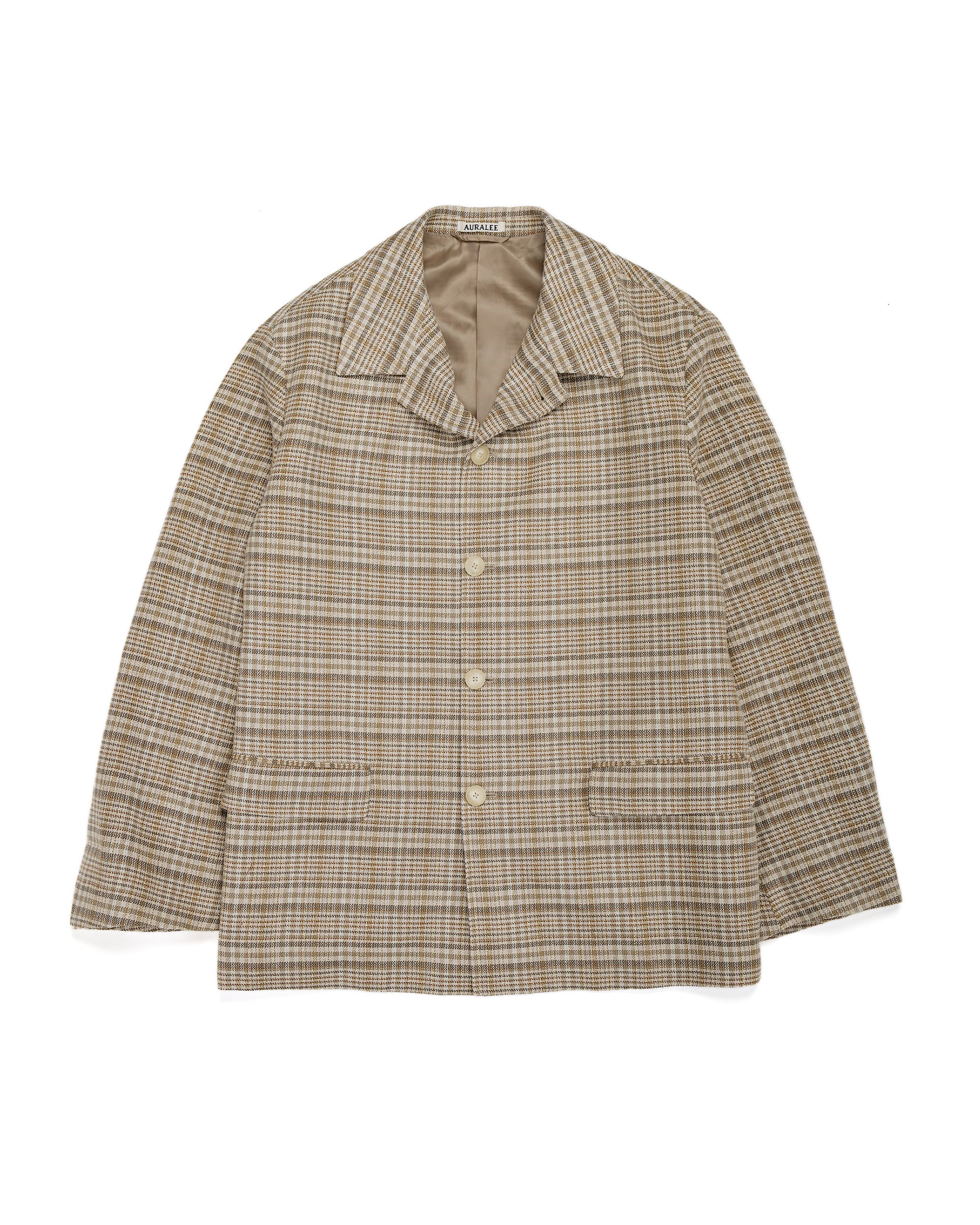 Auralee Linen Silk Linen Nep Check Jacket Ivory Beige Check