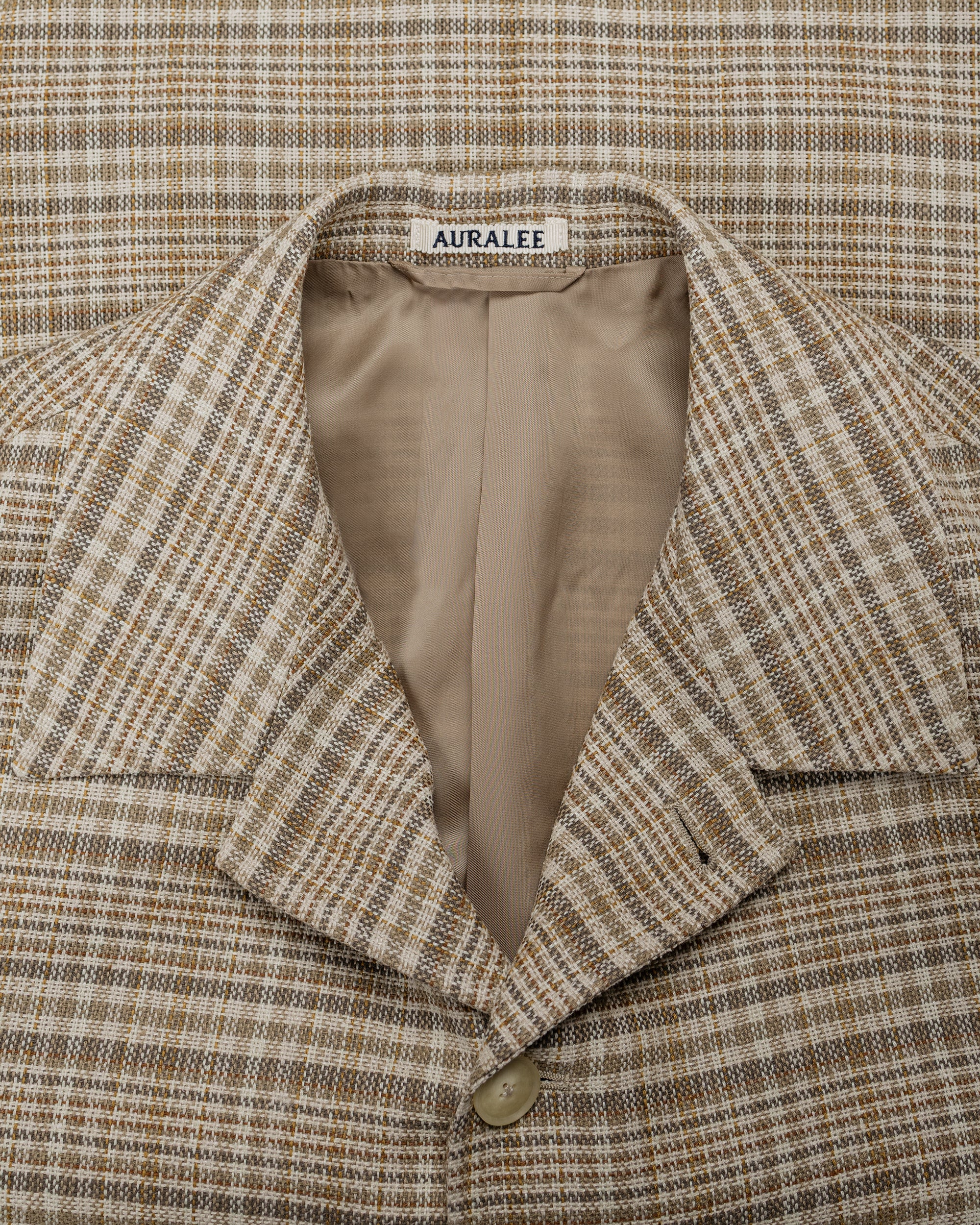 Auralee Linen Silk Linen Nep Check Jacket Ivory Beige Check - Image 5