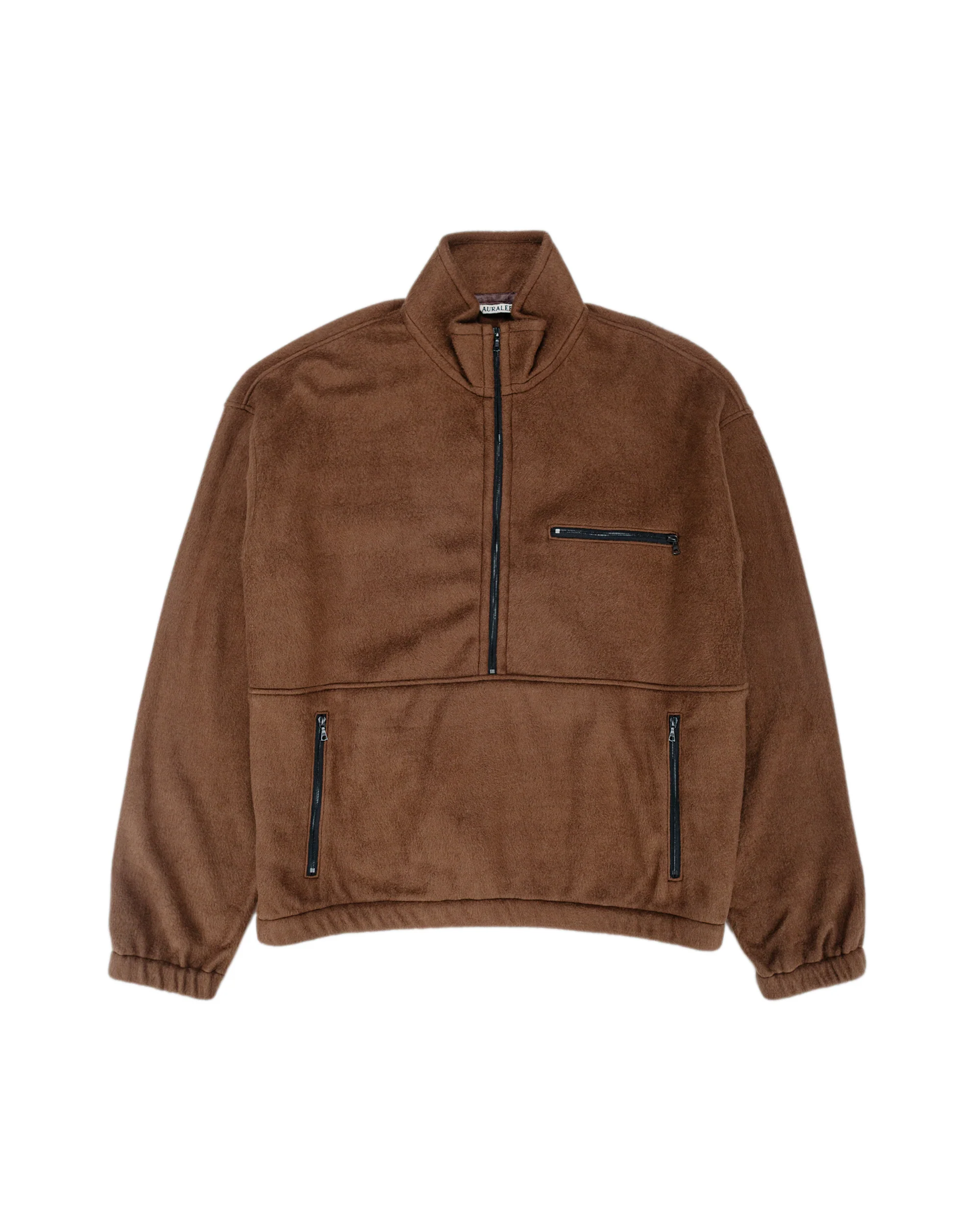 Auralee Pure Silk Comfort Fleece Half Zip P/O Brown