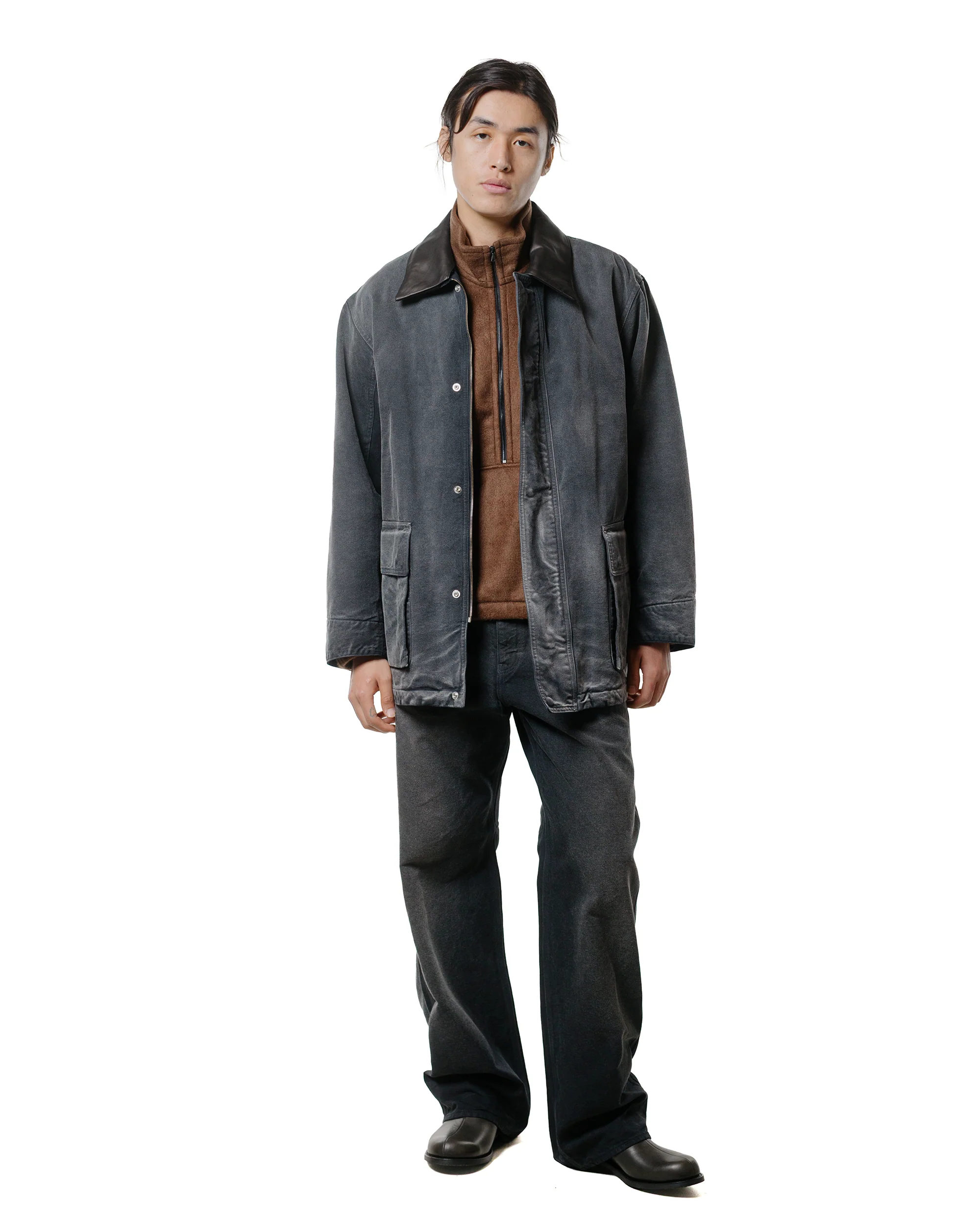 Auralee Pure Silk Comfort Fleece Half Zip P/O Brown - Image 4