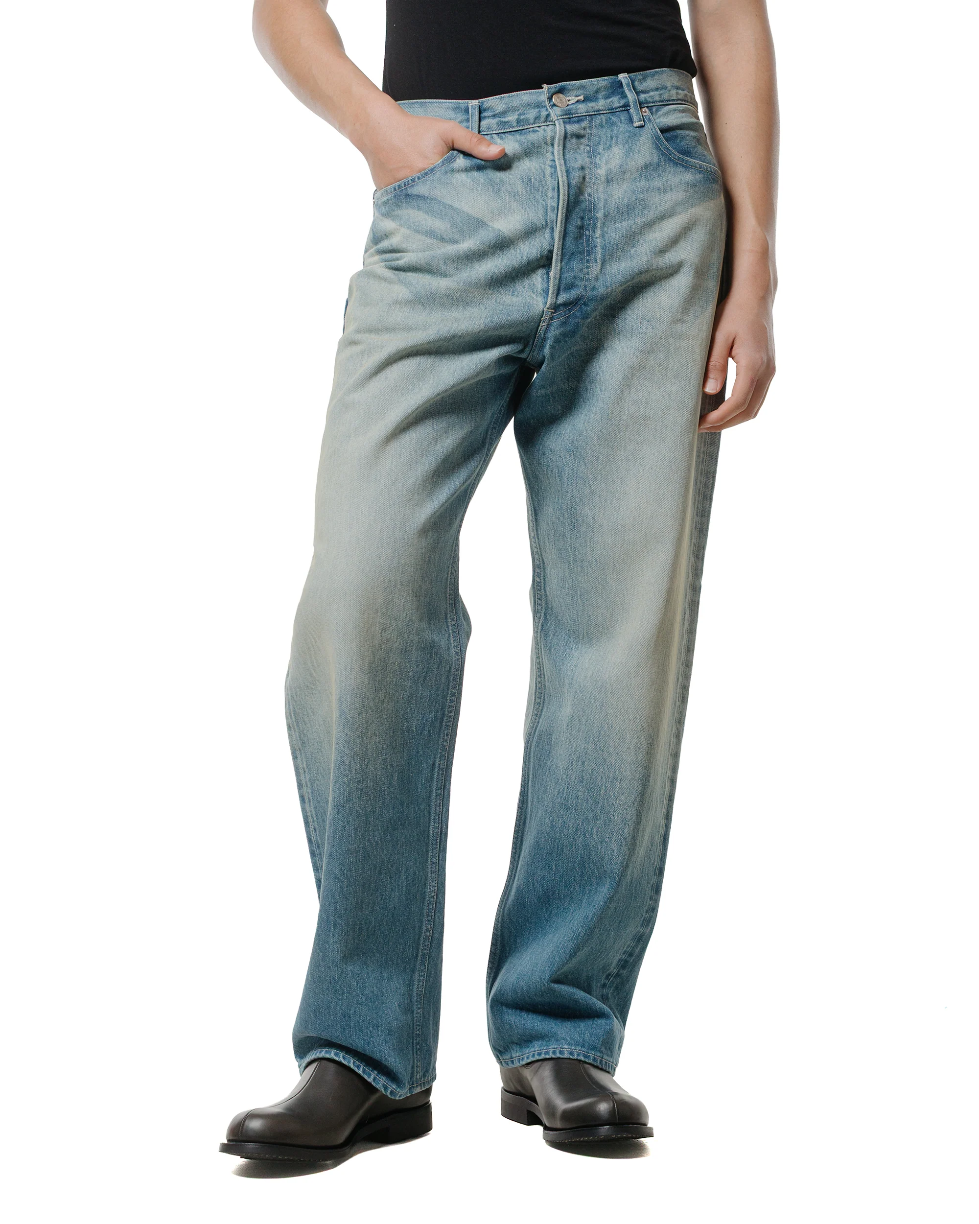 Auralee Selvedge Faded Heavy Denim Wide Pants Faded Indigo - Image 2