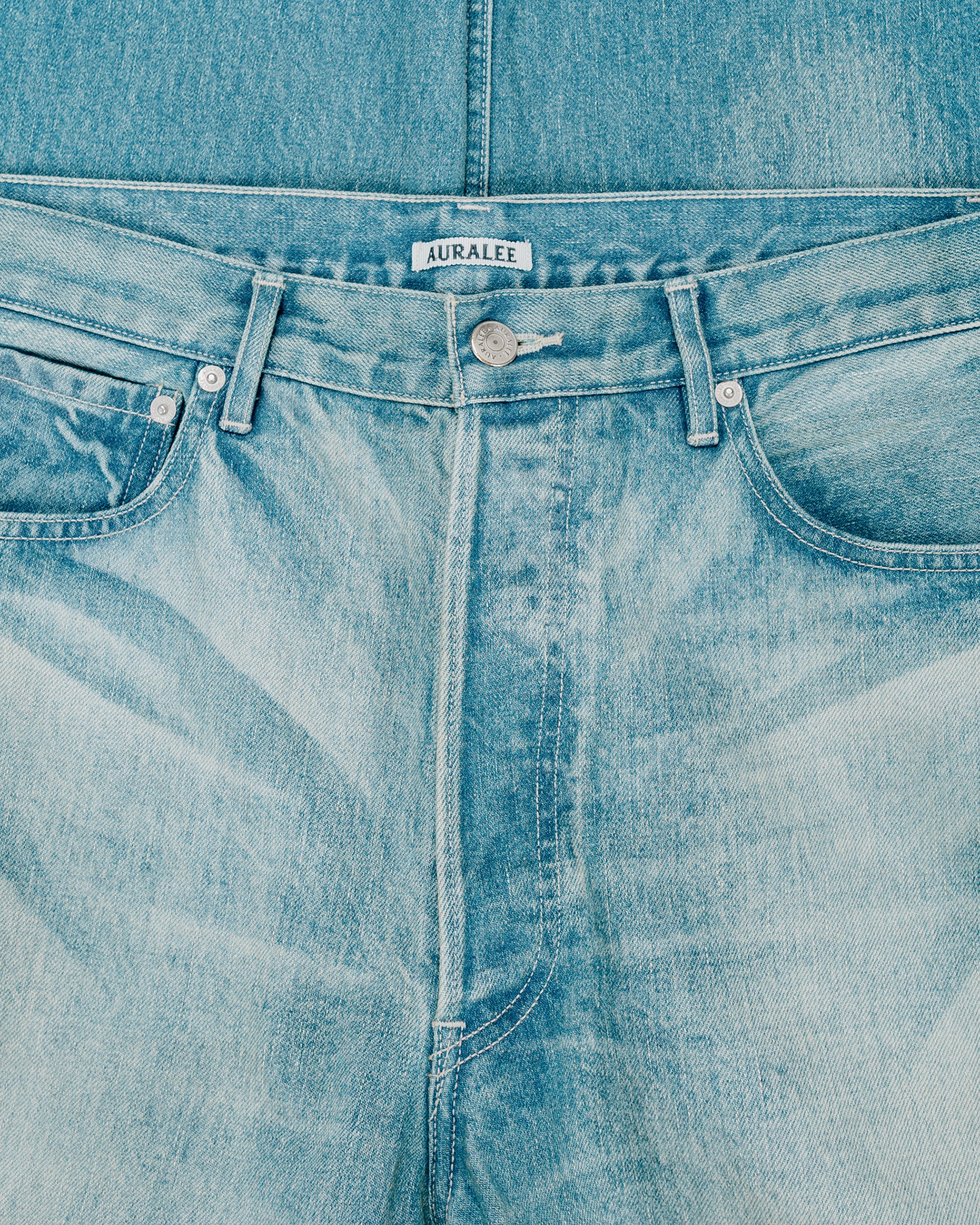 Auralee Selvedge Faded Heavy Denim Wide Pants Faded Indigo - Image 5