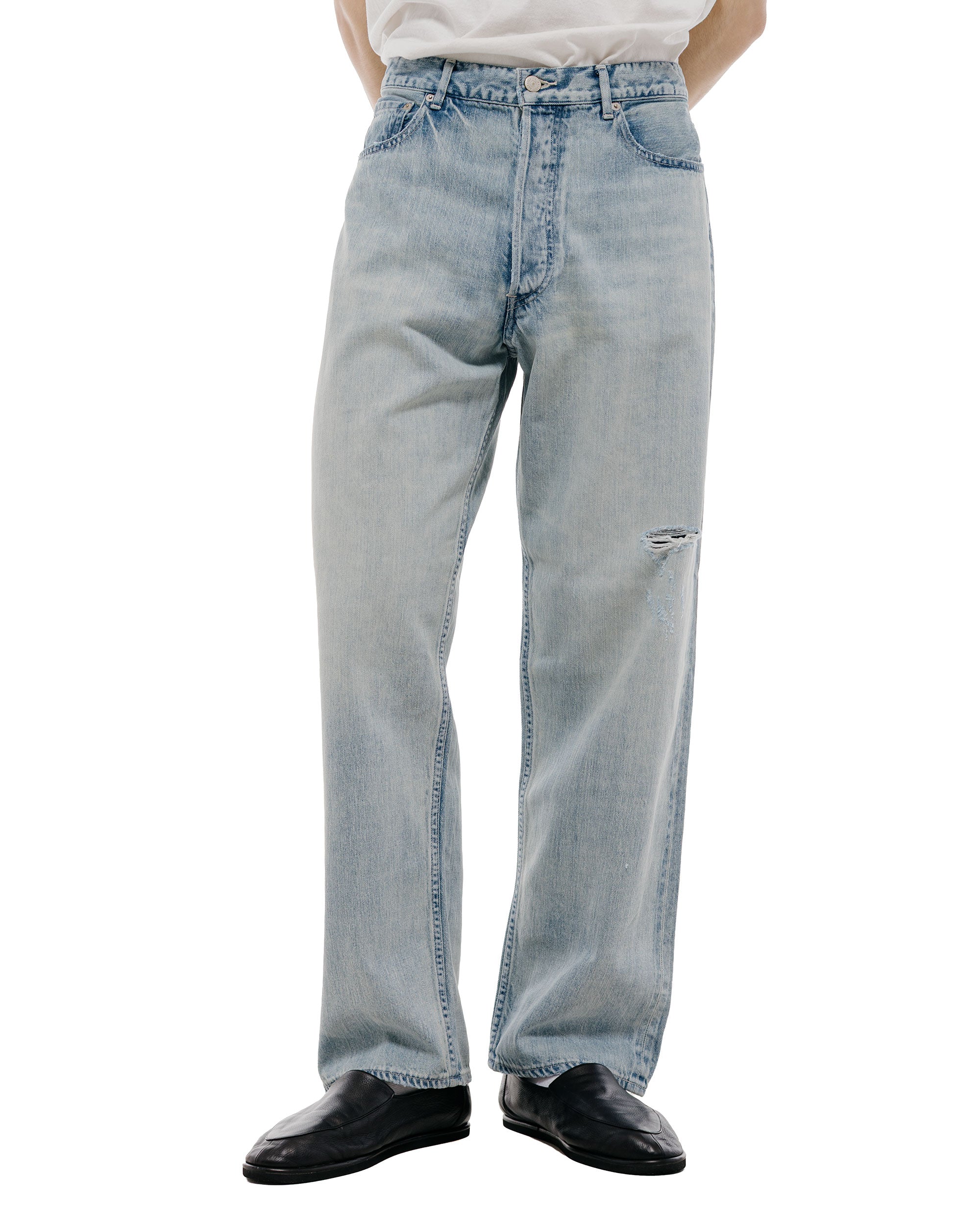 Auralee Selvedge Faded Light Denim Wide Pants Light Indigo - Image 2