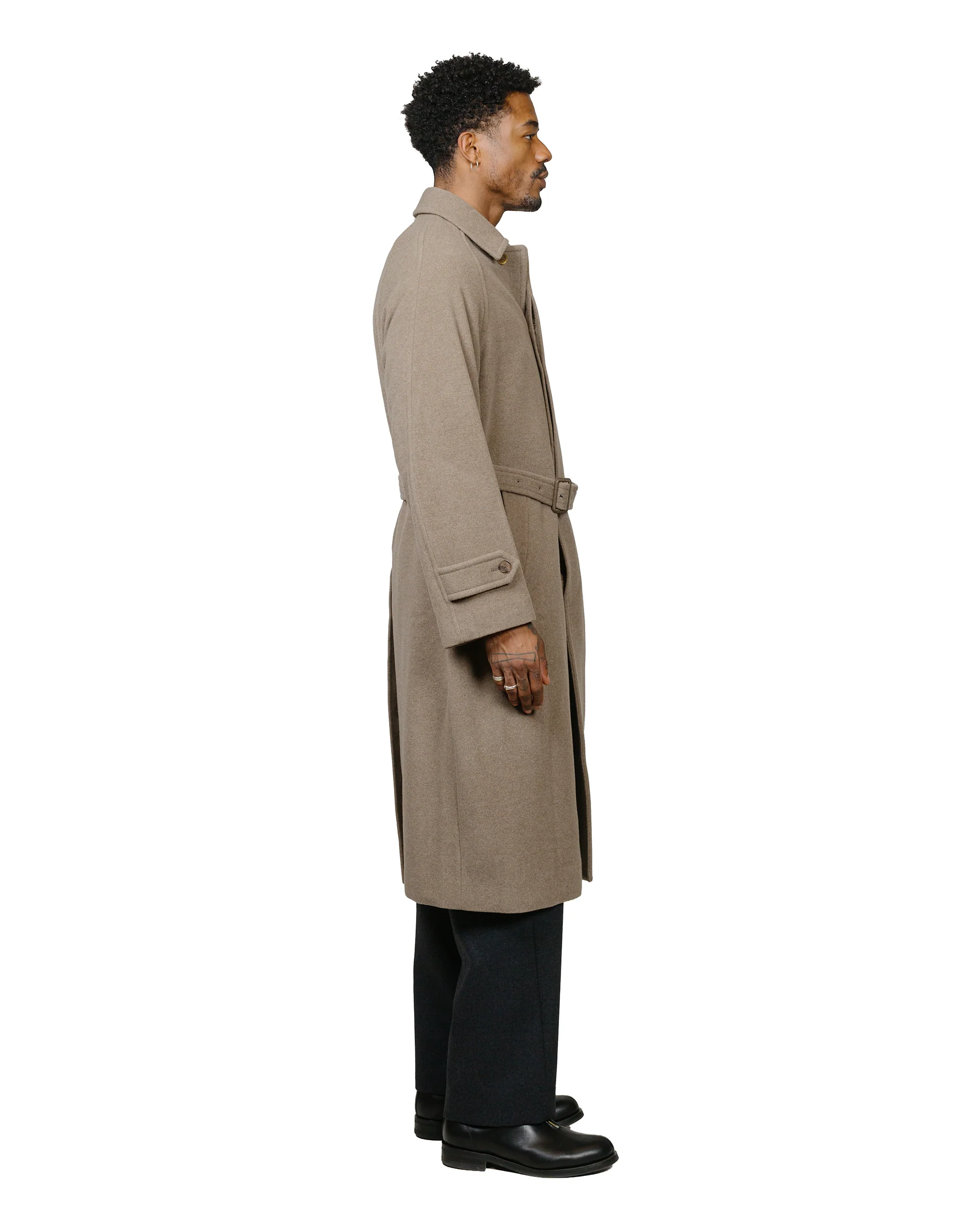 Auralee Super Fine Wool Mosser Soutien Collar Coat Khaki Beige - Image 3