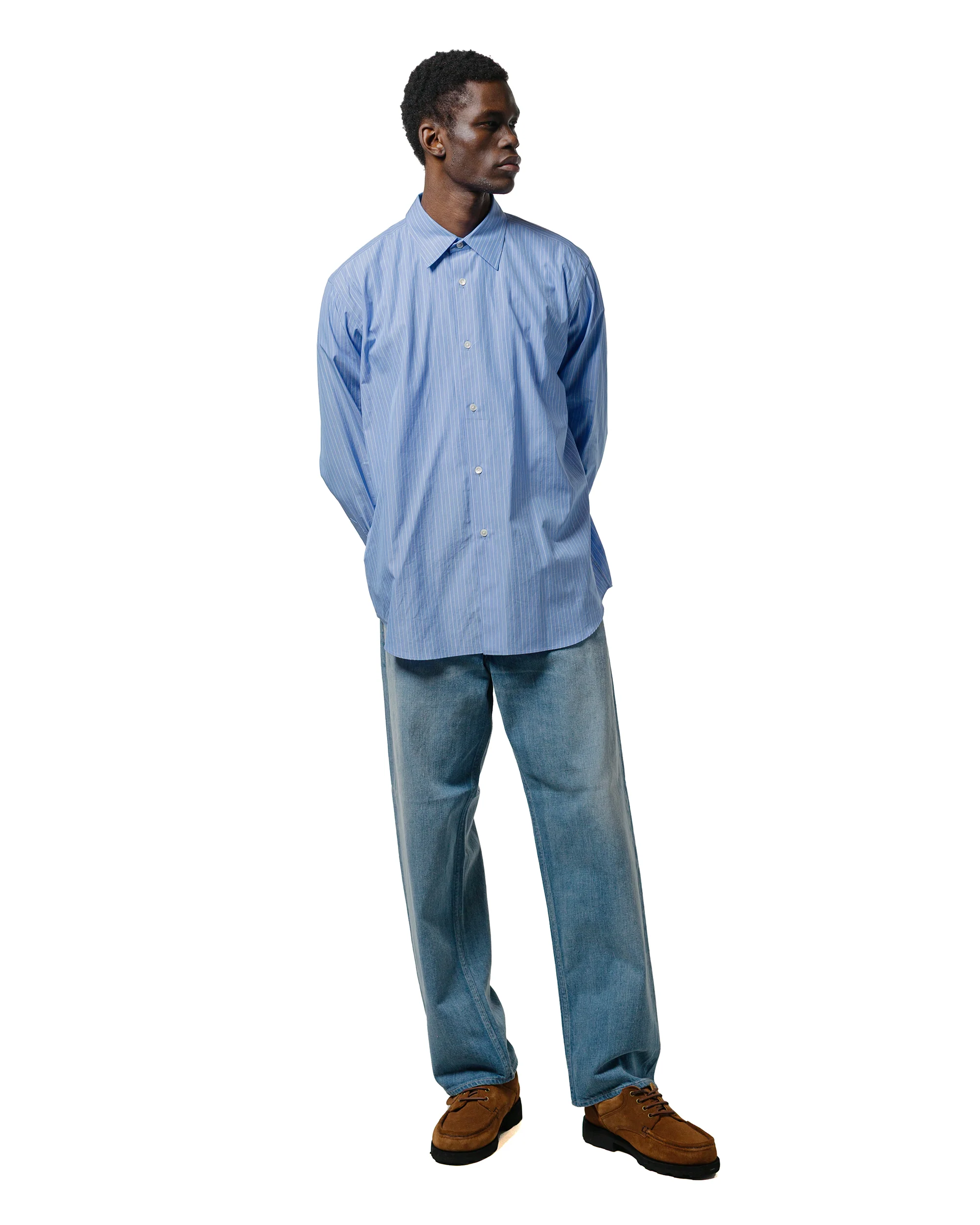 Auralee Suvin High Count Cloth Stripe Shirt Blue Stripe - Image 4