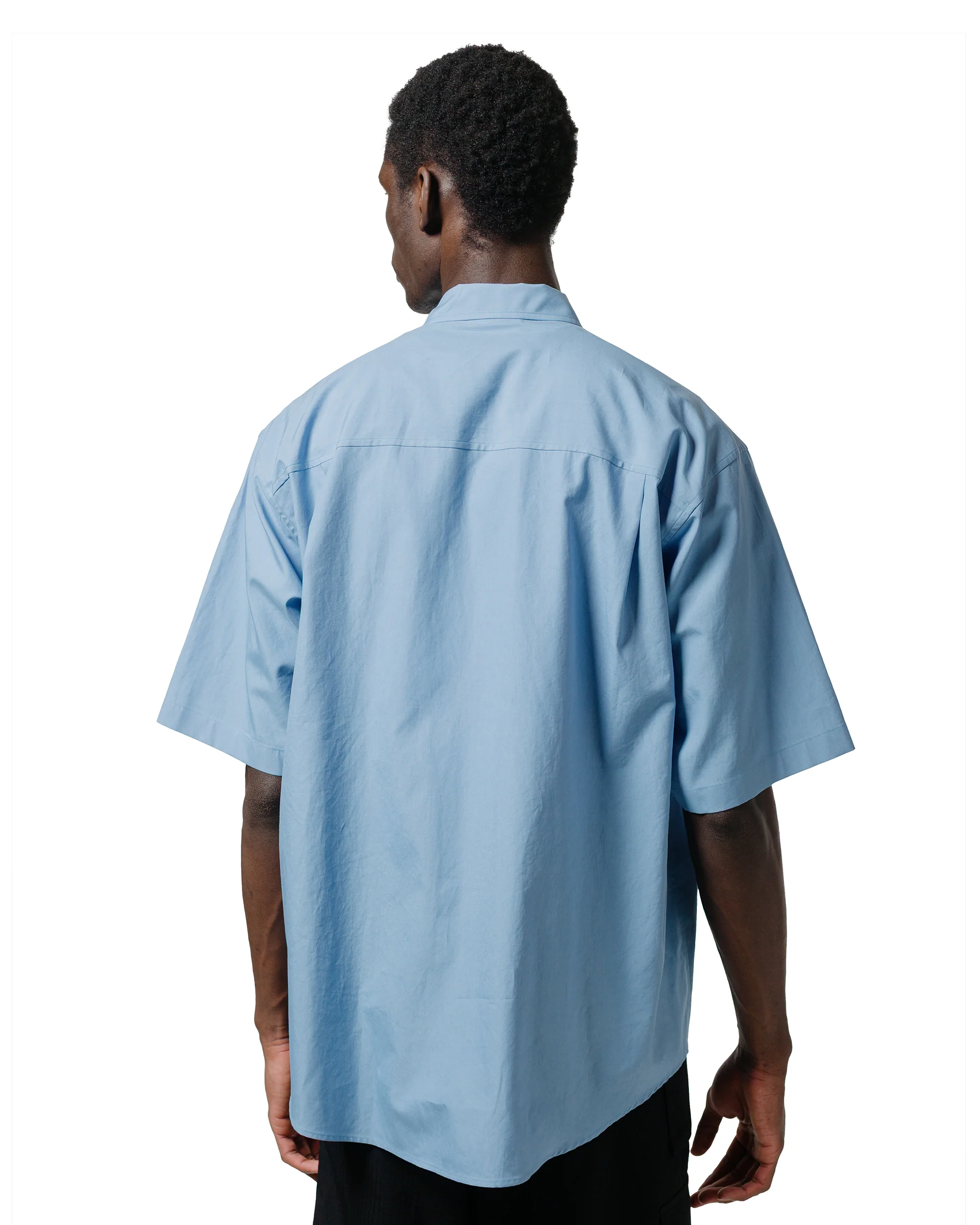 Auralee Washed Finx Twill Big Half Sleeved Shirt Sax Blue - Image 3