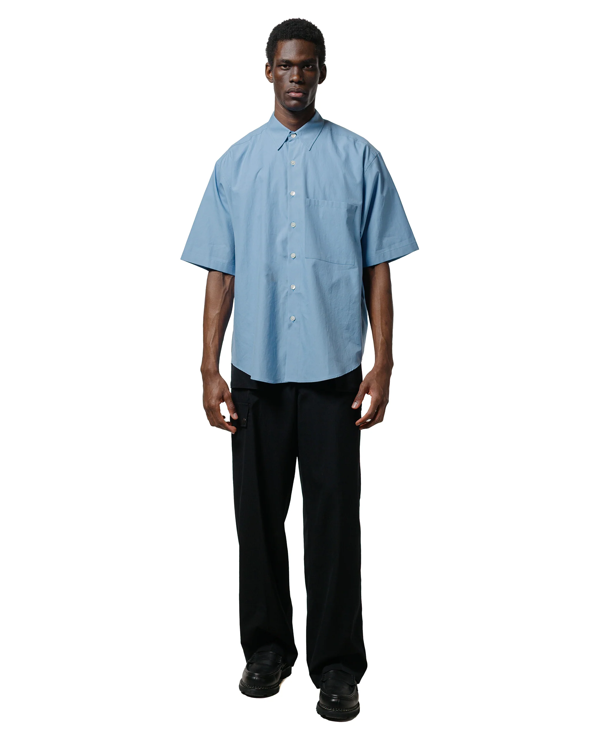 Auralee Washed Finx Twill Big Half Sleeved Shirt Sax Blue - Image 4