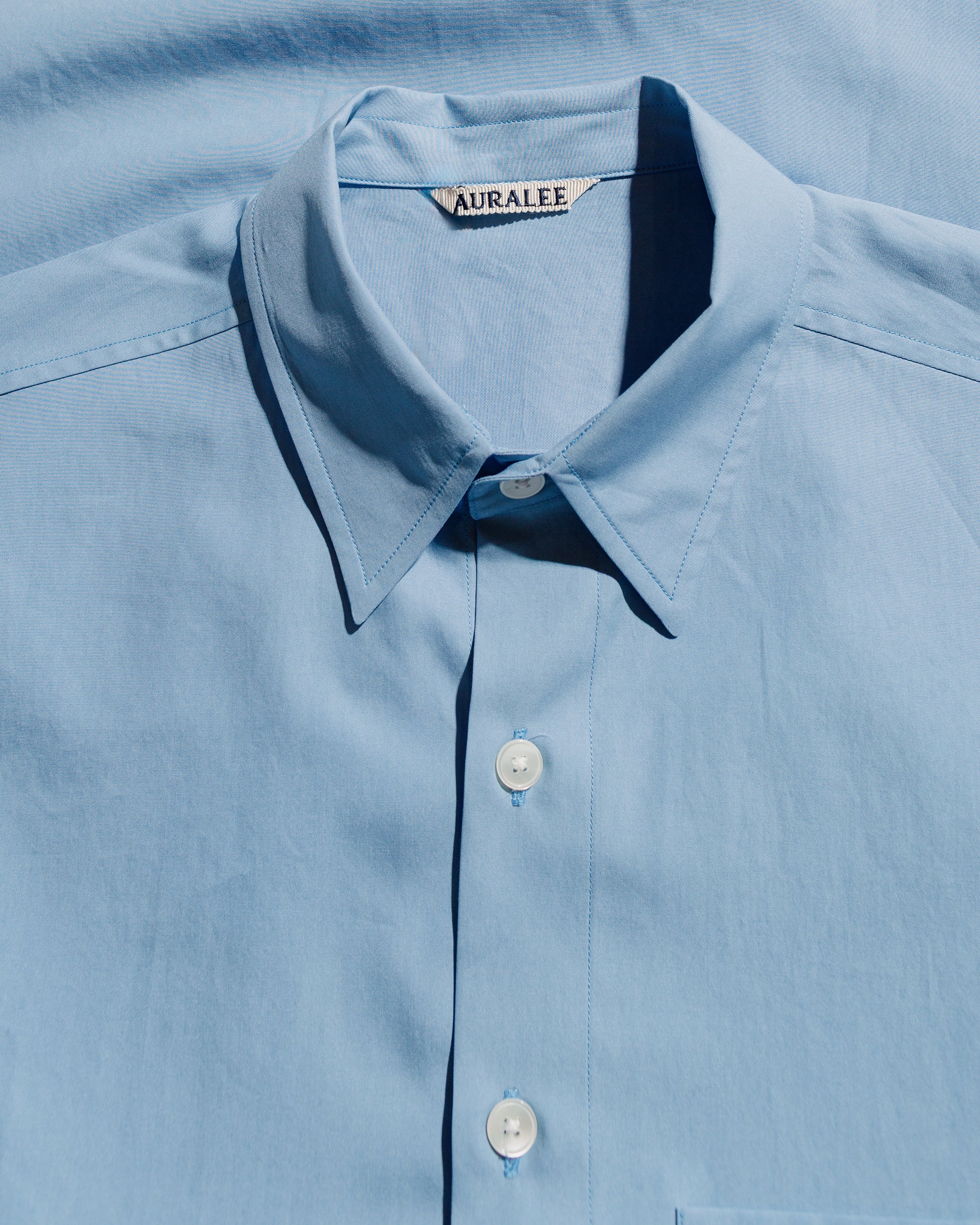 Auralee Washed Finx Twill Big Half Sleeved Shirt Sax Blue - Image 5