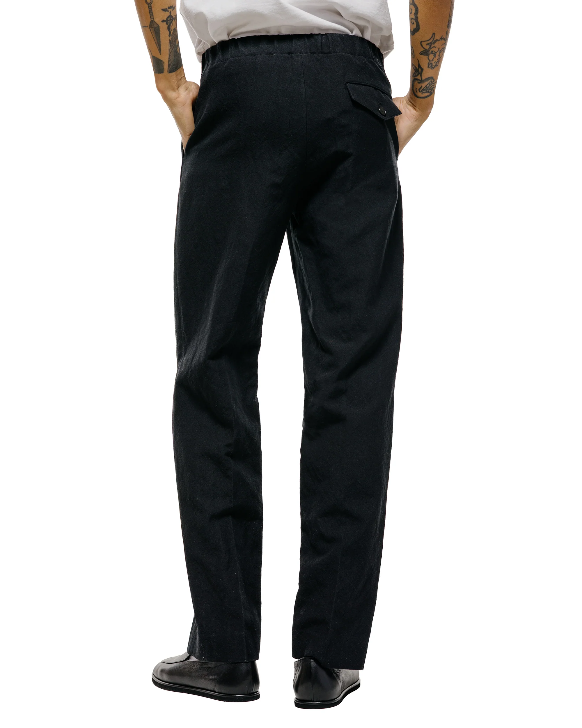Auralee Wool Cotton Linen Ox Drawstring Pants Black - Image 3