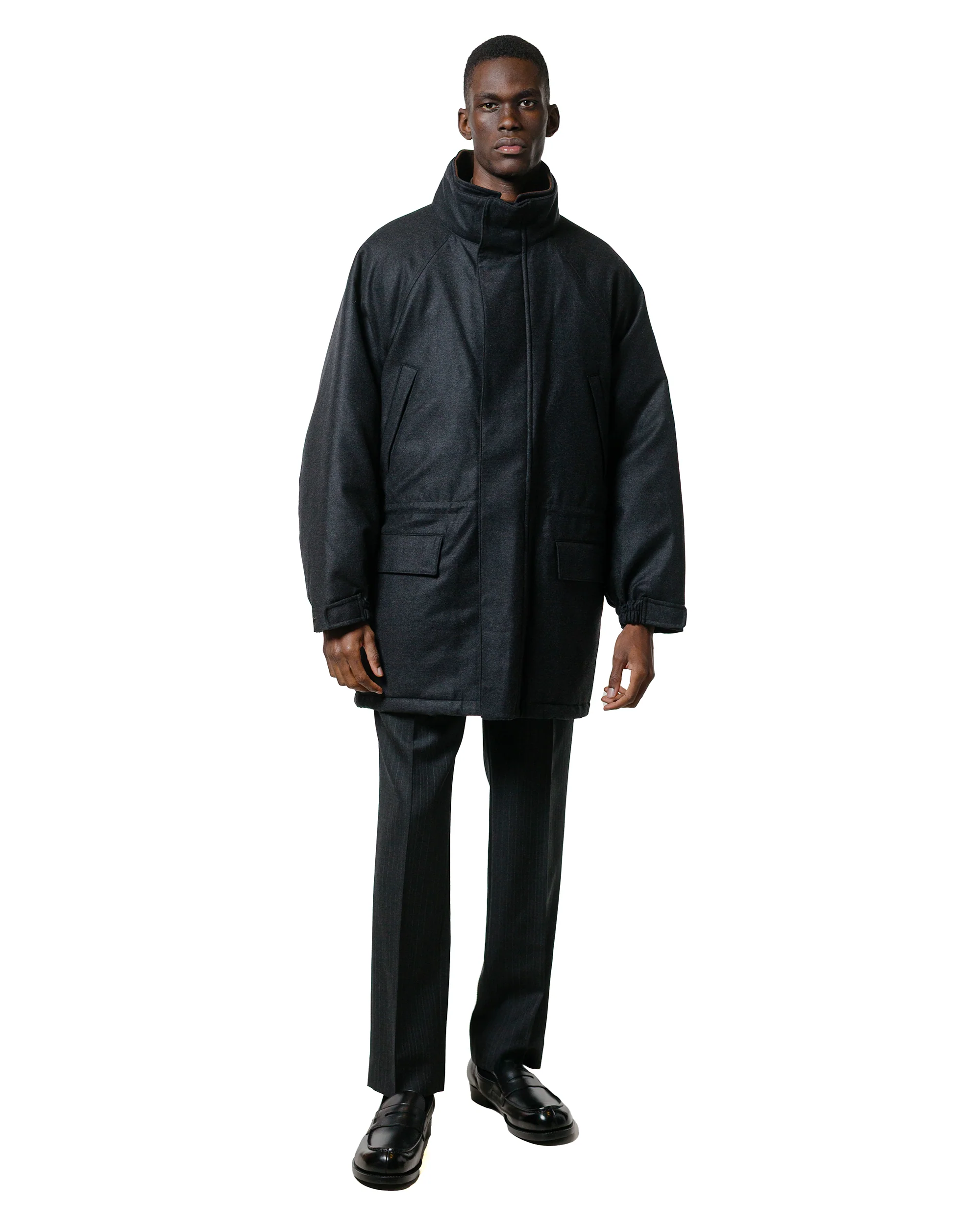 Auralee Wool Fulling Flannel Padded Over Blouson Top Charcoal - Image 3