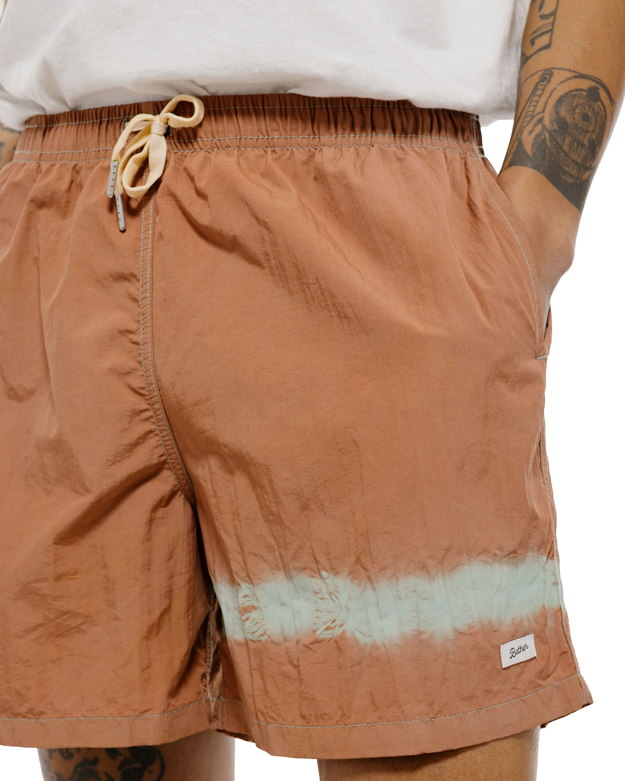 Bather Caeterpillar Over Dyed Madder Blue Swim Trunk - Image 3