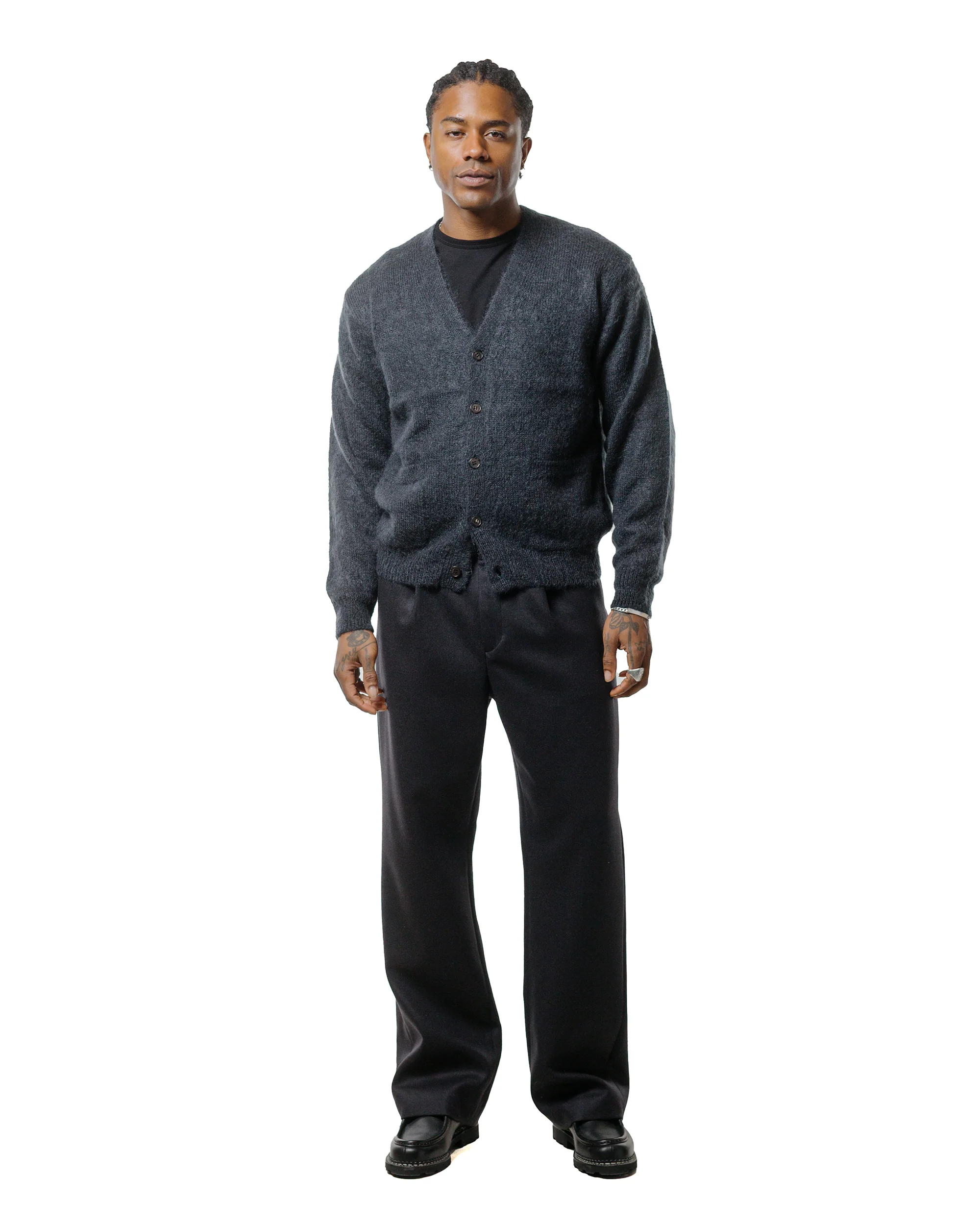 Batoner Pure Mohair V Cardigan Charcoal Blue - Image 4