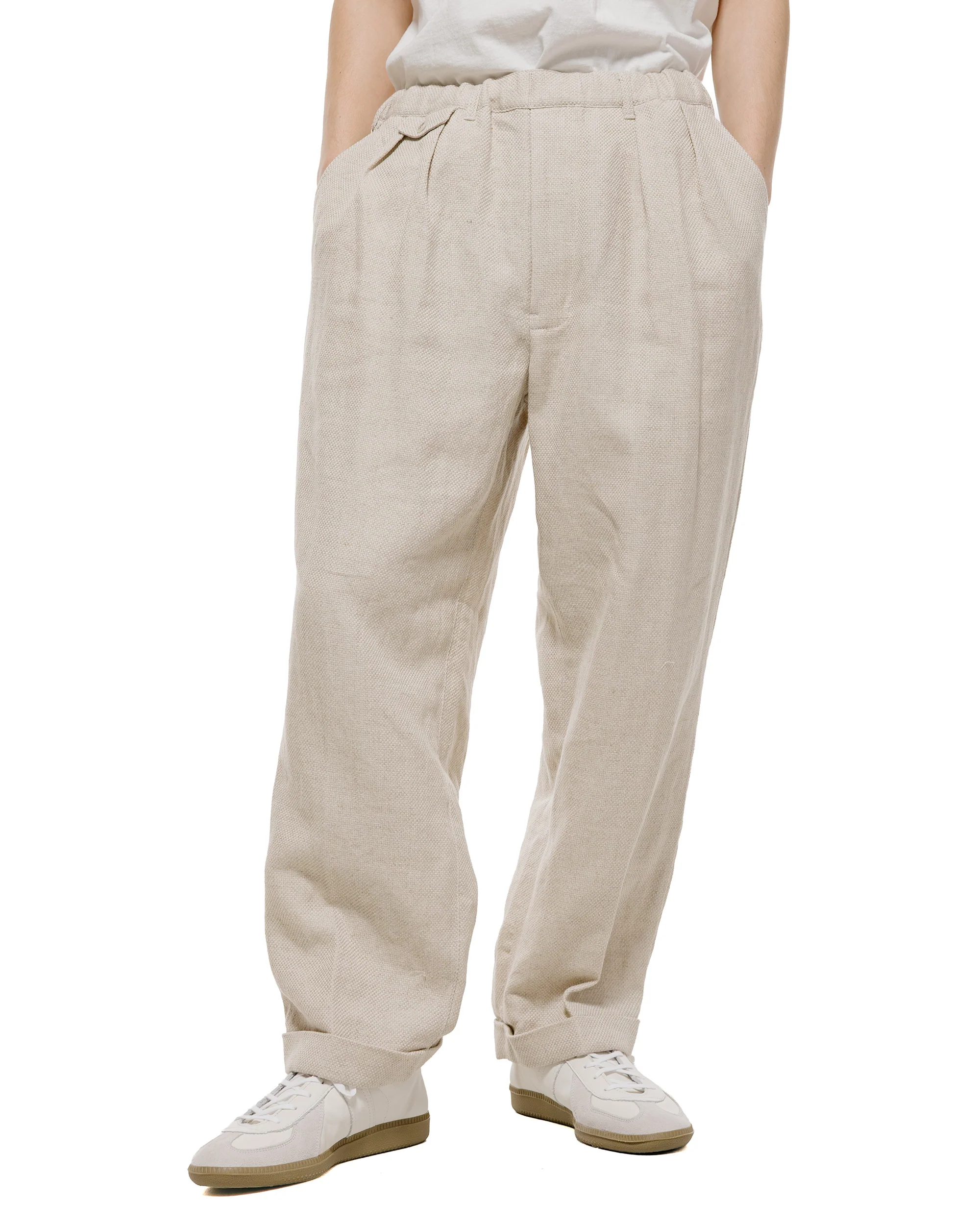 Beams Plus 2Pleats Relax Trousers Linen Cotton Off White - Image 2