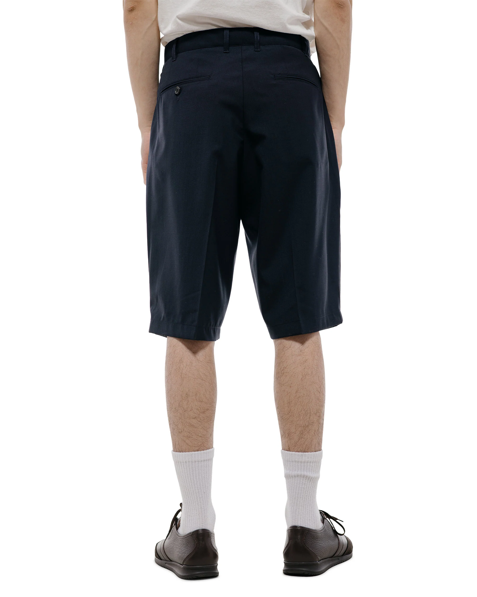 Beams Plus 2Pleats Shorts Wool Tropical Navy - Image 4