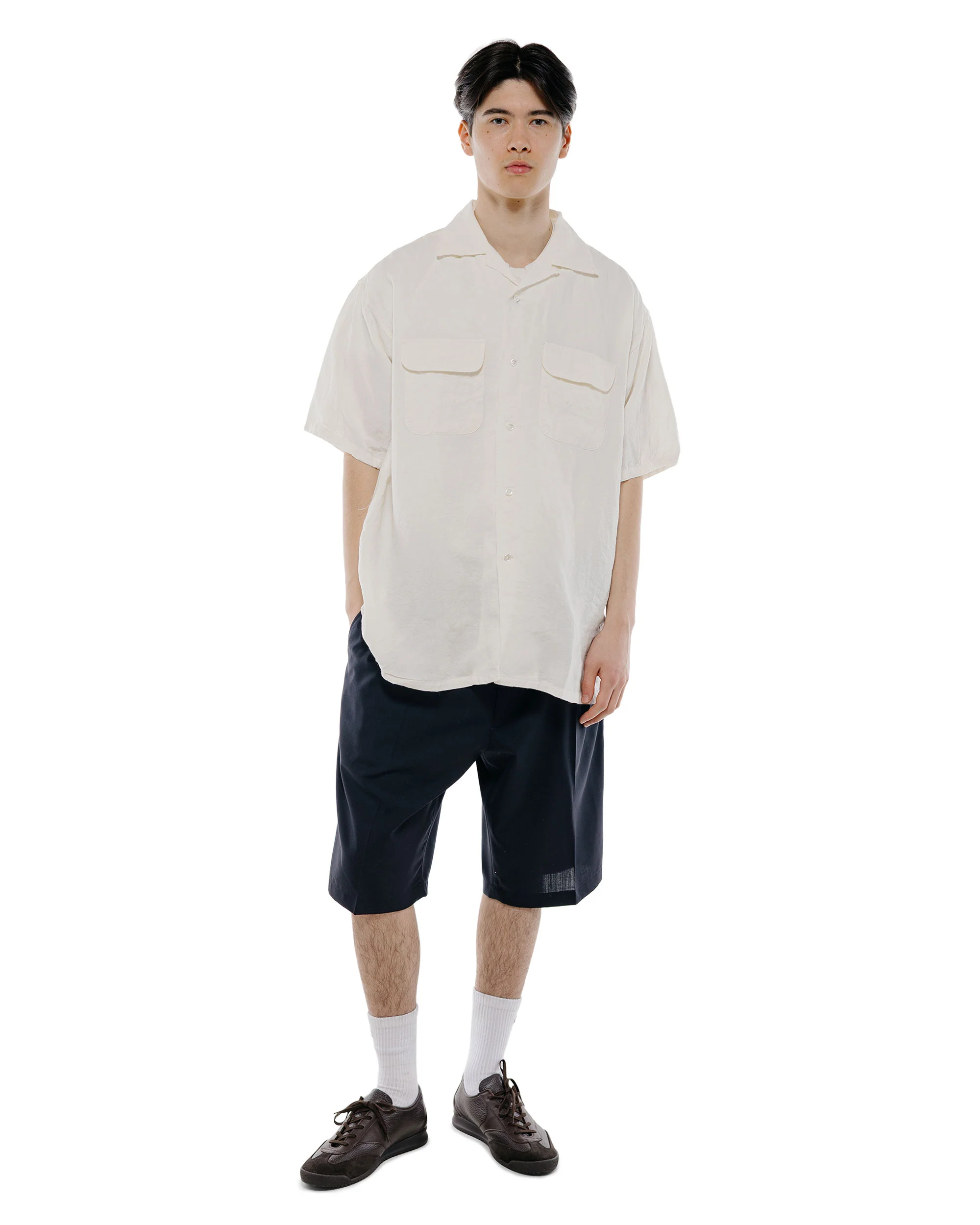 Beams Plus 2Pleats Shorts Wool Tropical Navy - Image 5