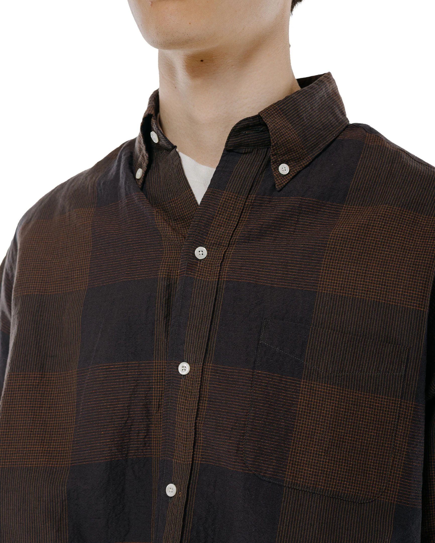 Beams Plus B.D. Classic Fit Cotton Linen Cord Check Black/Brown - Image 3