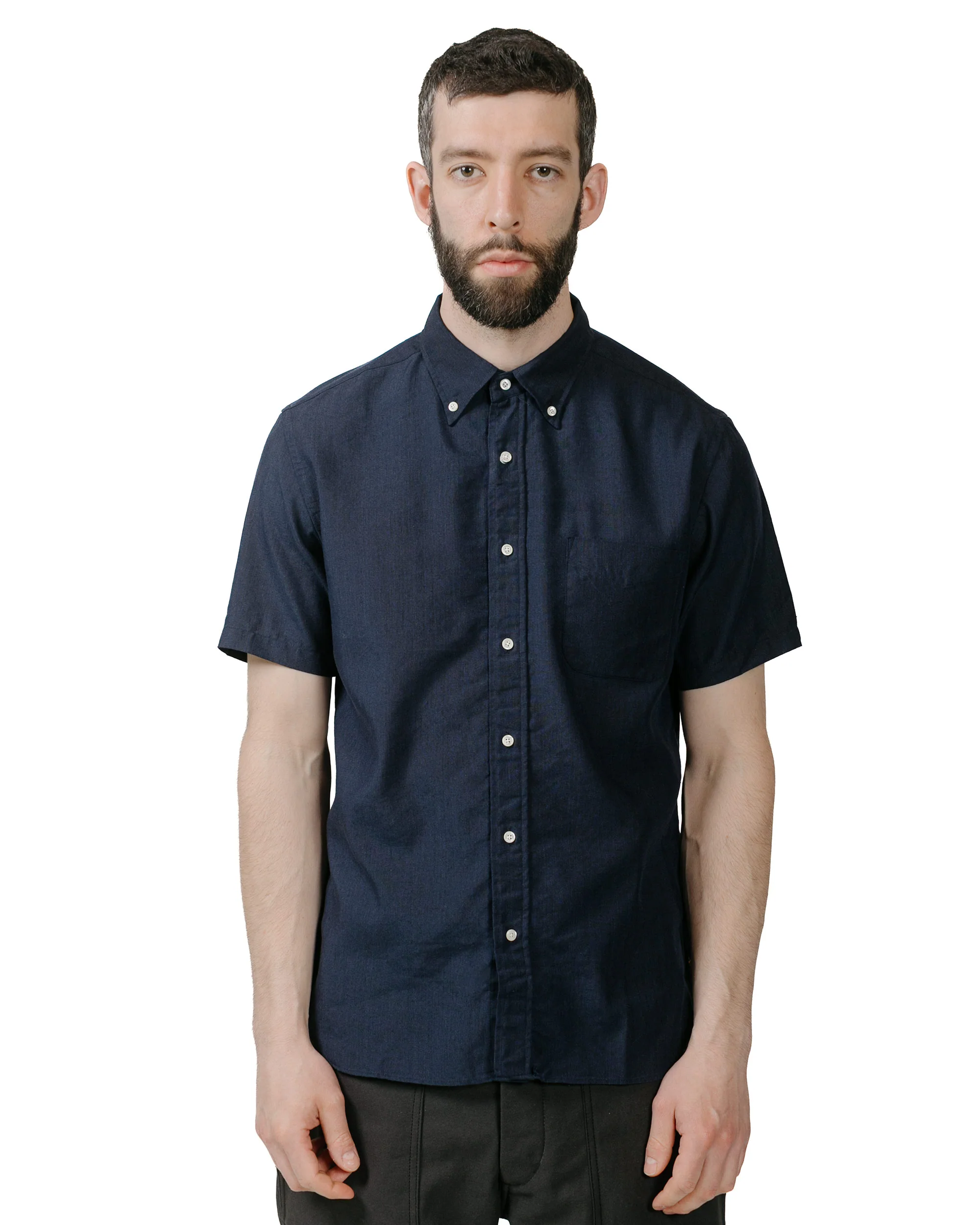 Beams Plus B.D. Short Sleeve COOLMAX® Linen Navy - Image 2