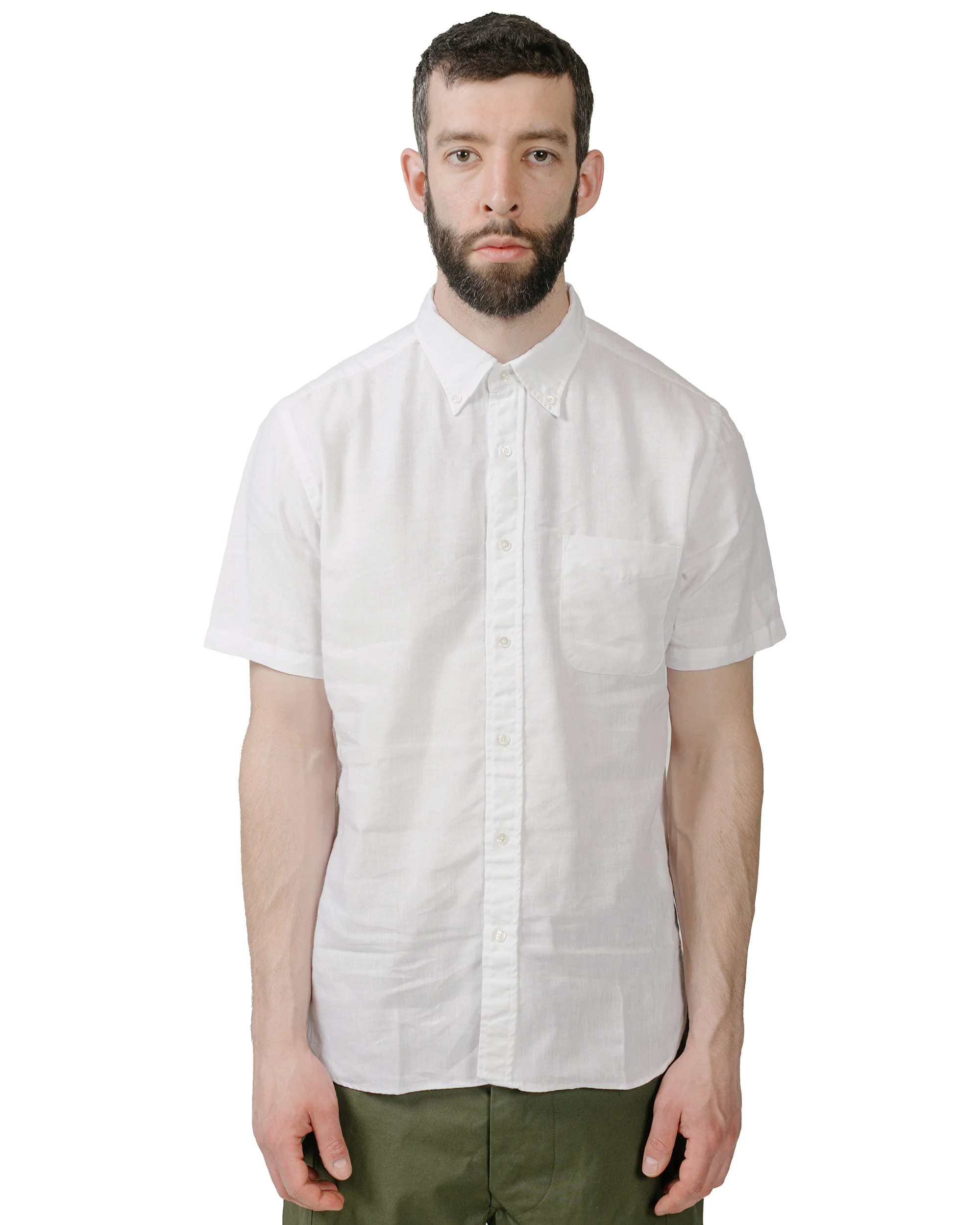 Beams Plus B.D. Short Sleeve COOLMAX® Linen White - Image 2