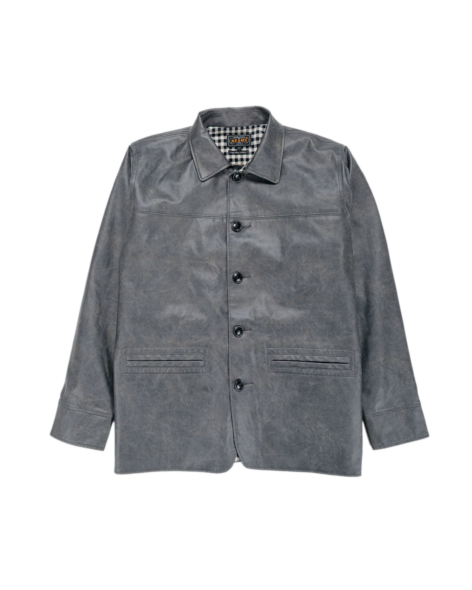 Beams Plus Car Coat Aged Fake Leather Black