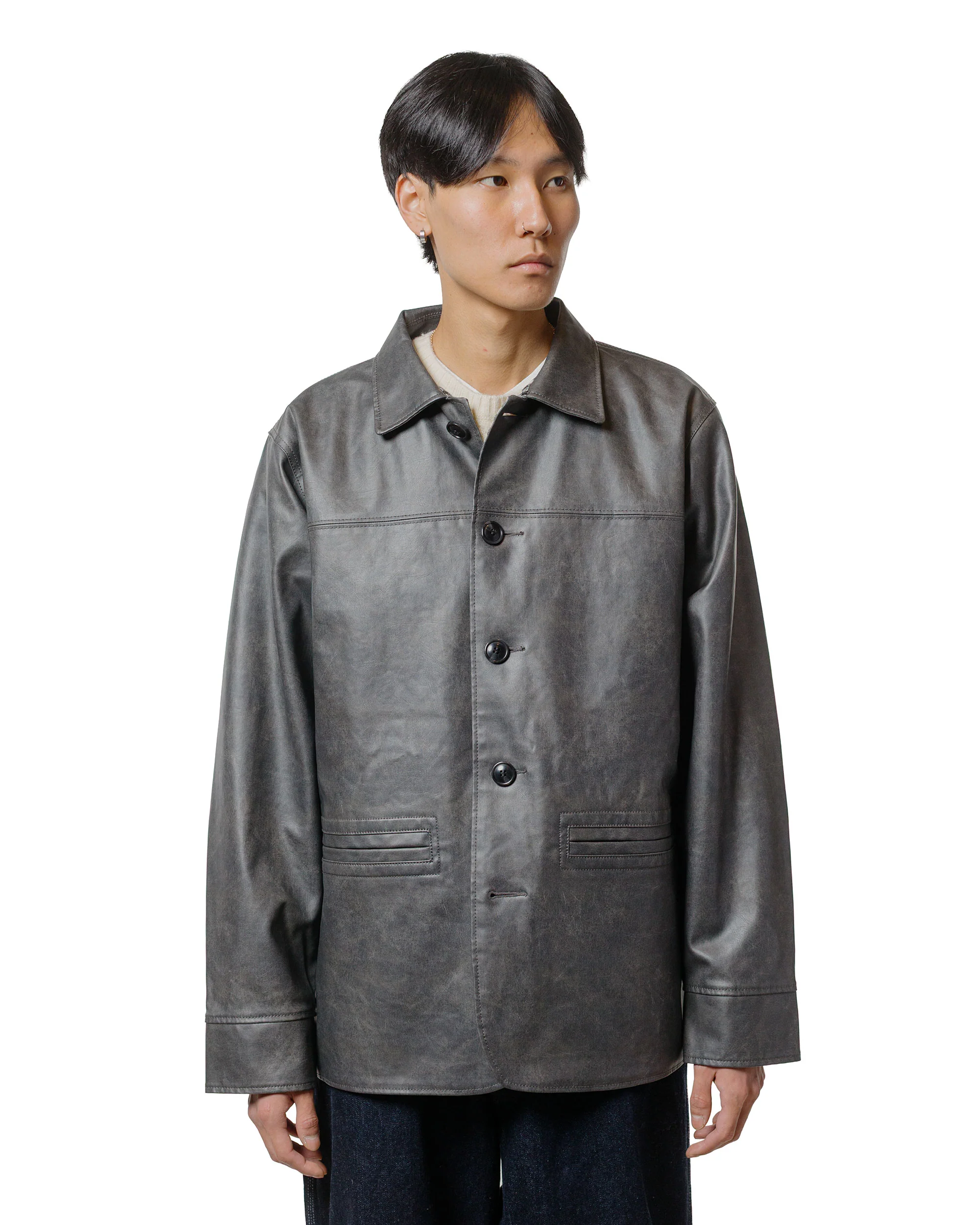 Beams Plus Car Coat Aged Fake Leather Black - Image 2