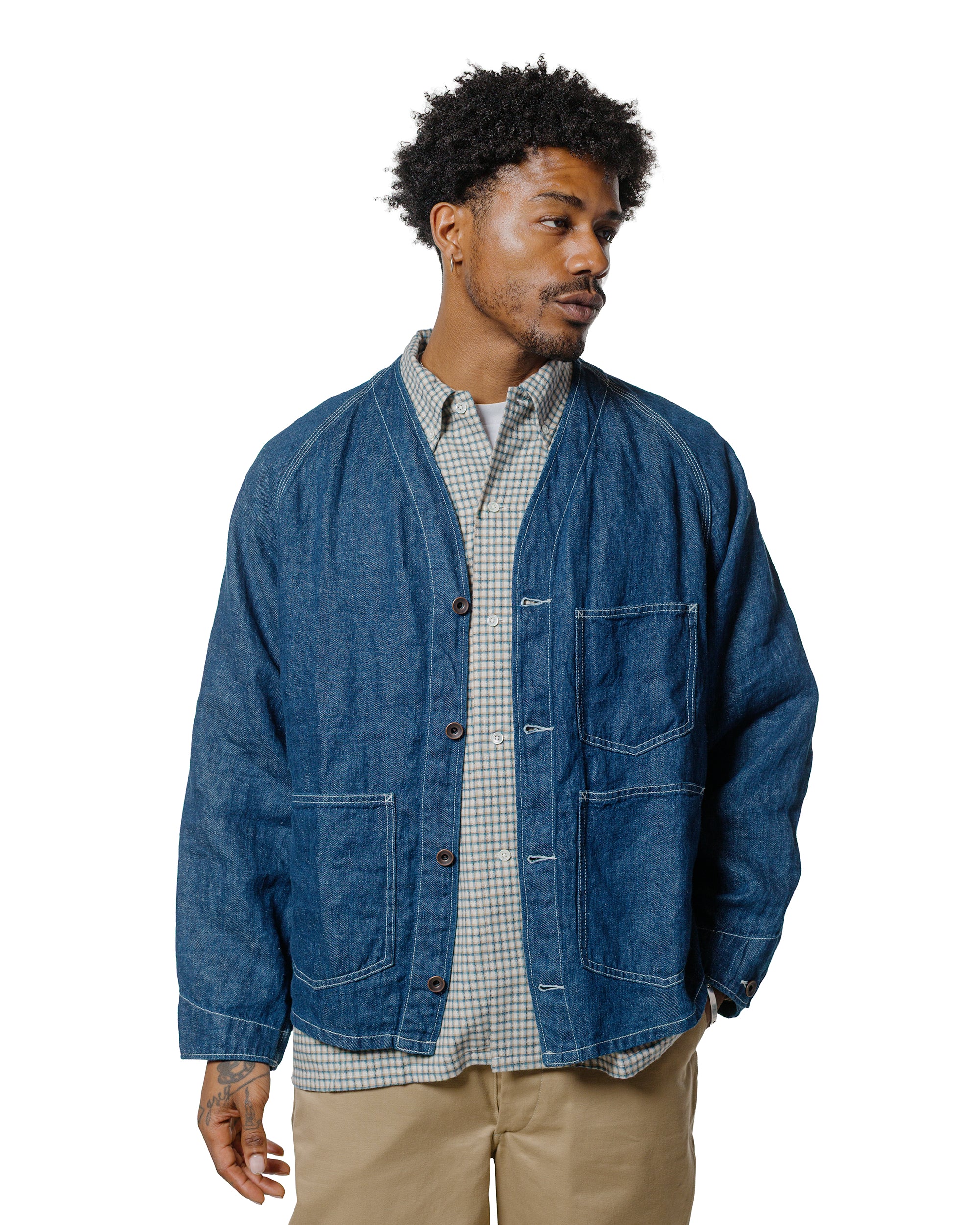 Beams Plus Engineer Jacket Twill Linen Indigo - Image 2