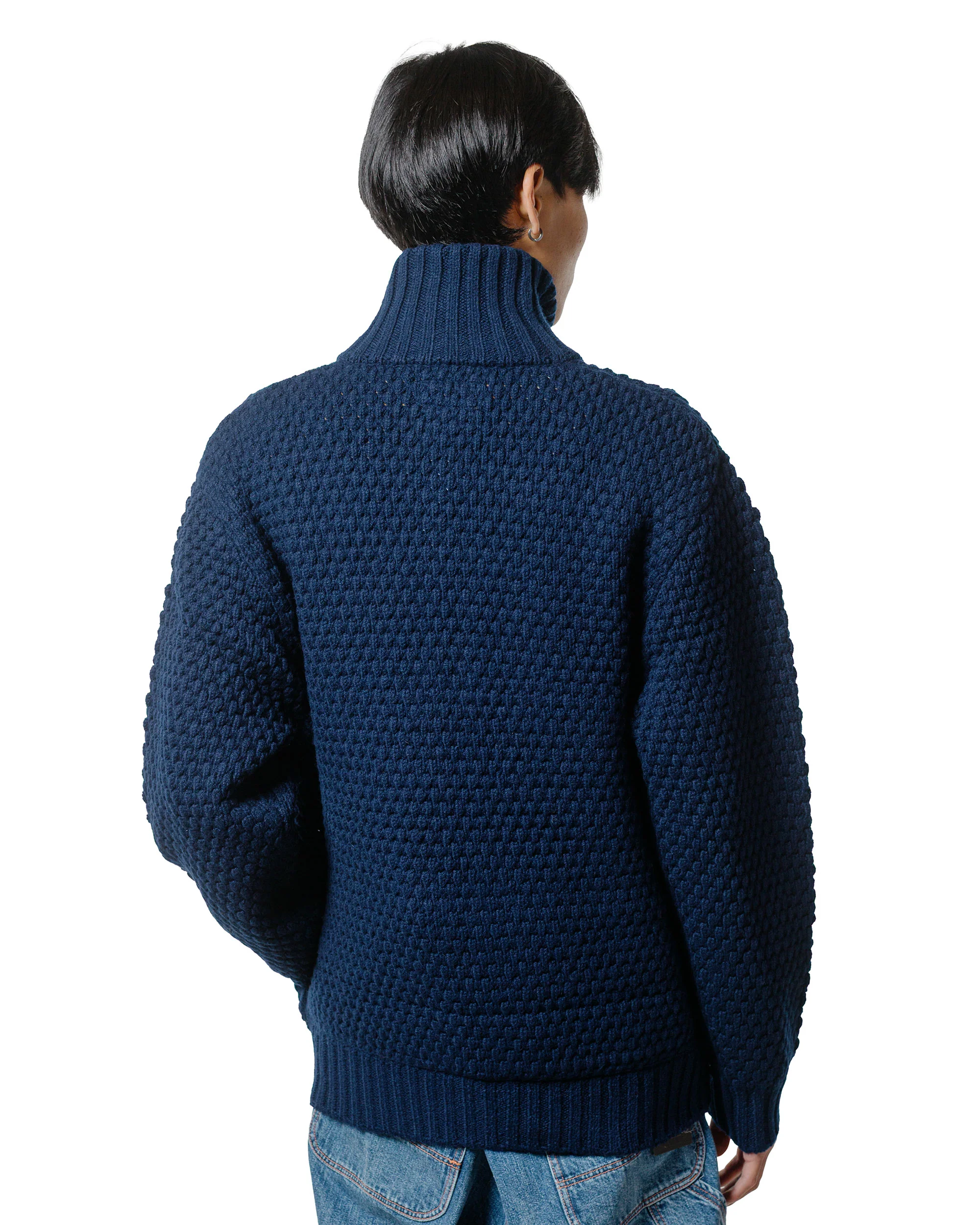 Beams Plus Full Zip Popcorn Pattern Navy - Image 3