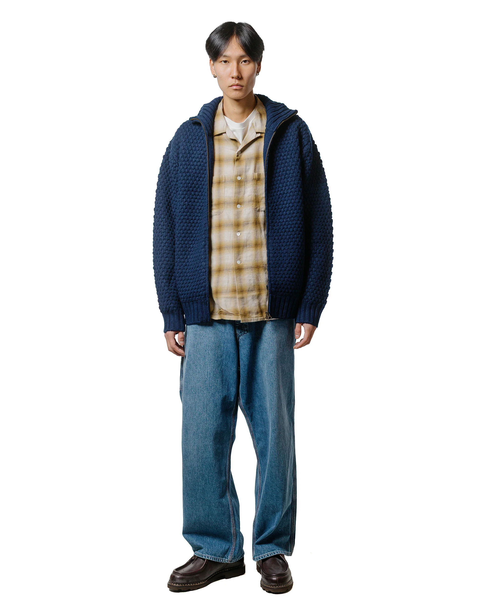 Beams Plus Full Zip Popcorn Pattern Navy - Image 4