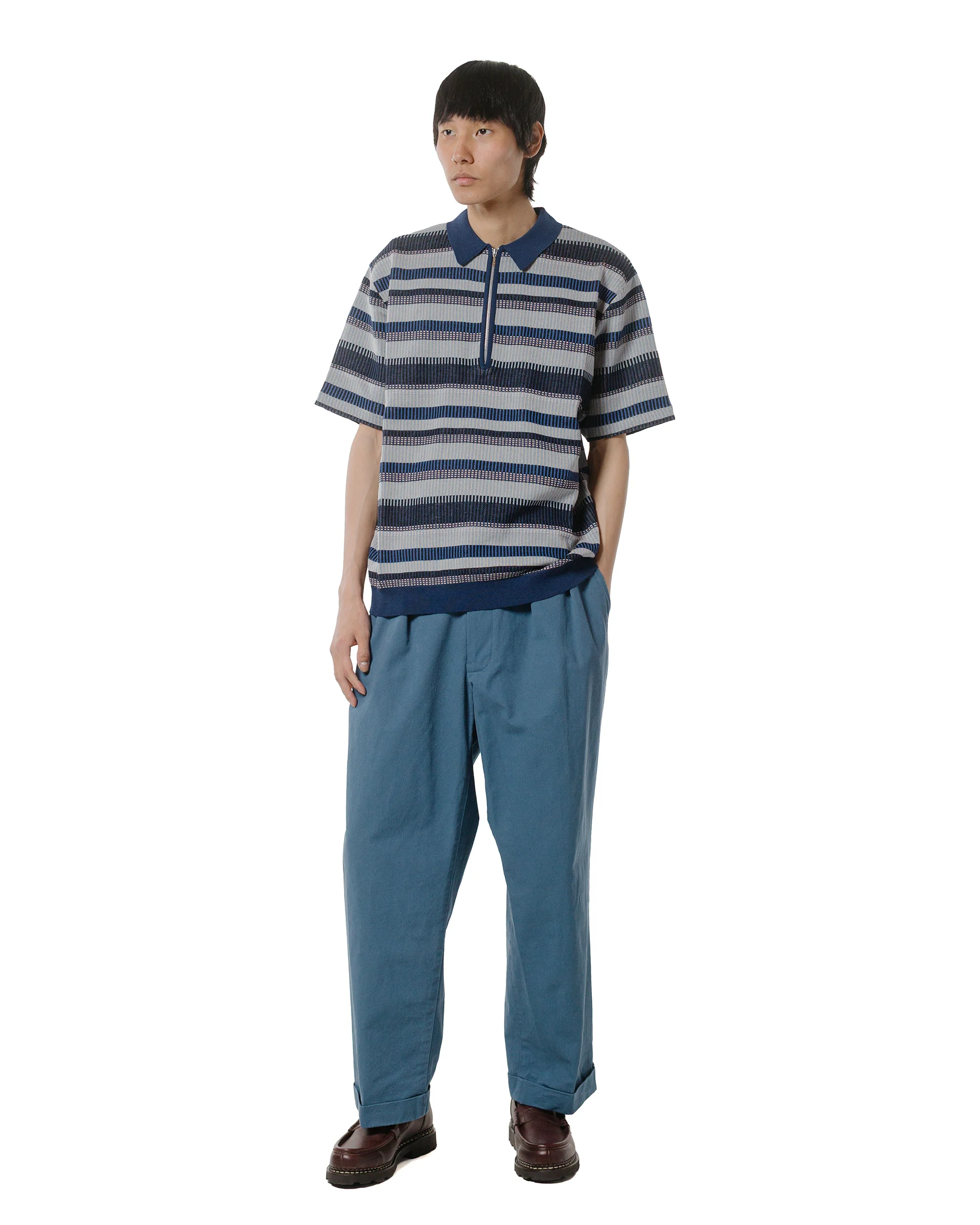 Beams Plus Half Zip Knit Polo Navy - Image 4