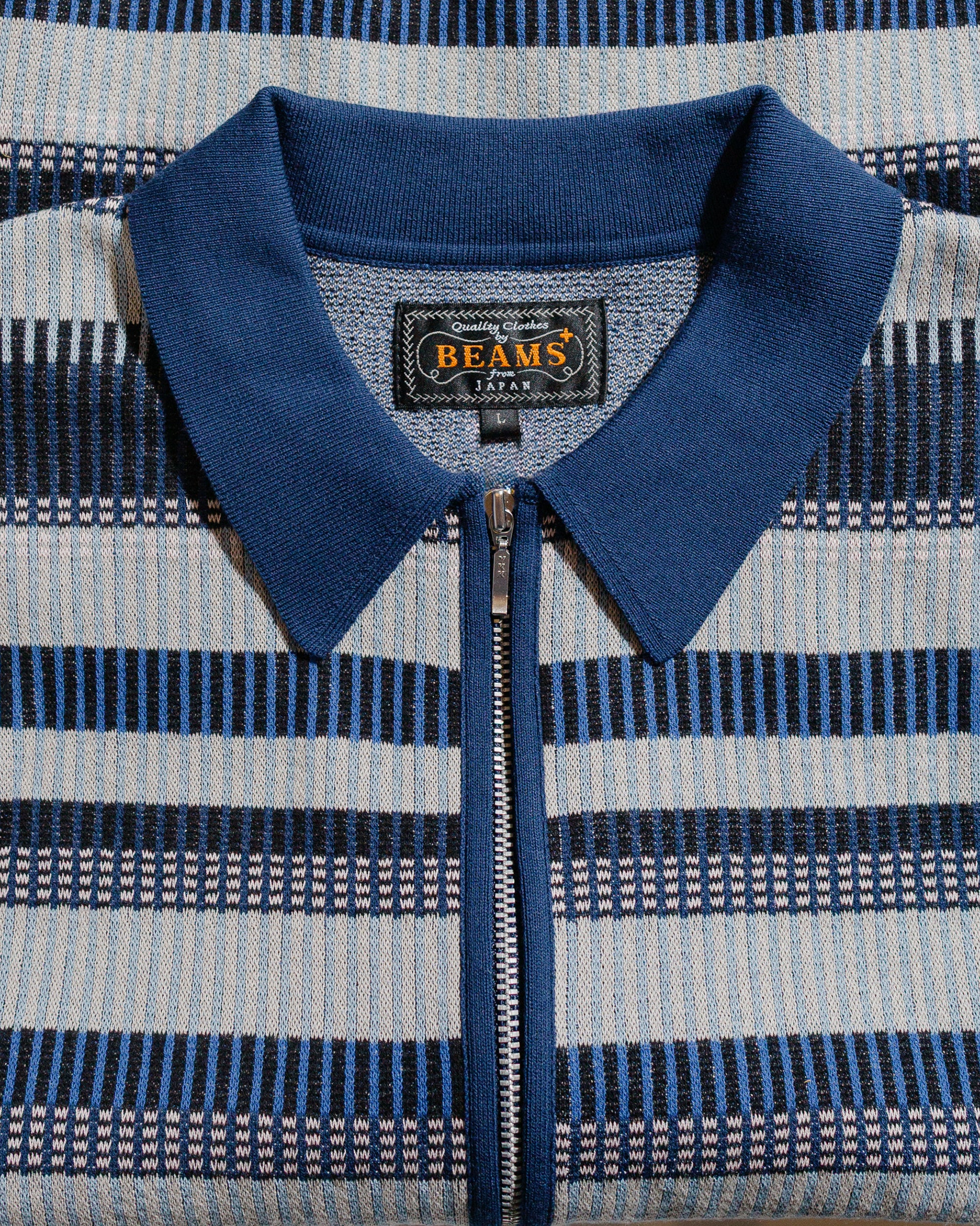 Beams Plus Half Zip Knit Polo Navy - Image 5