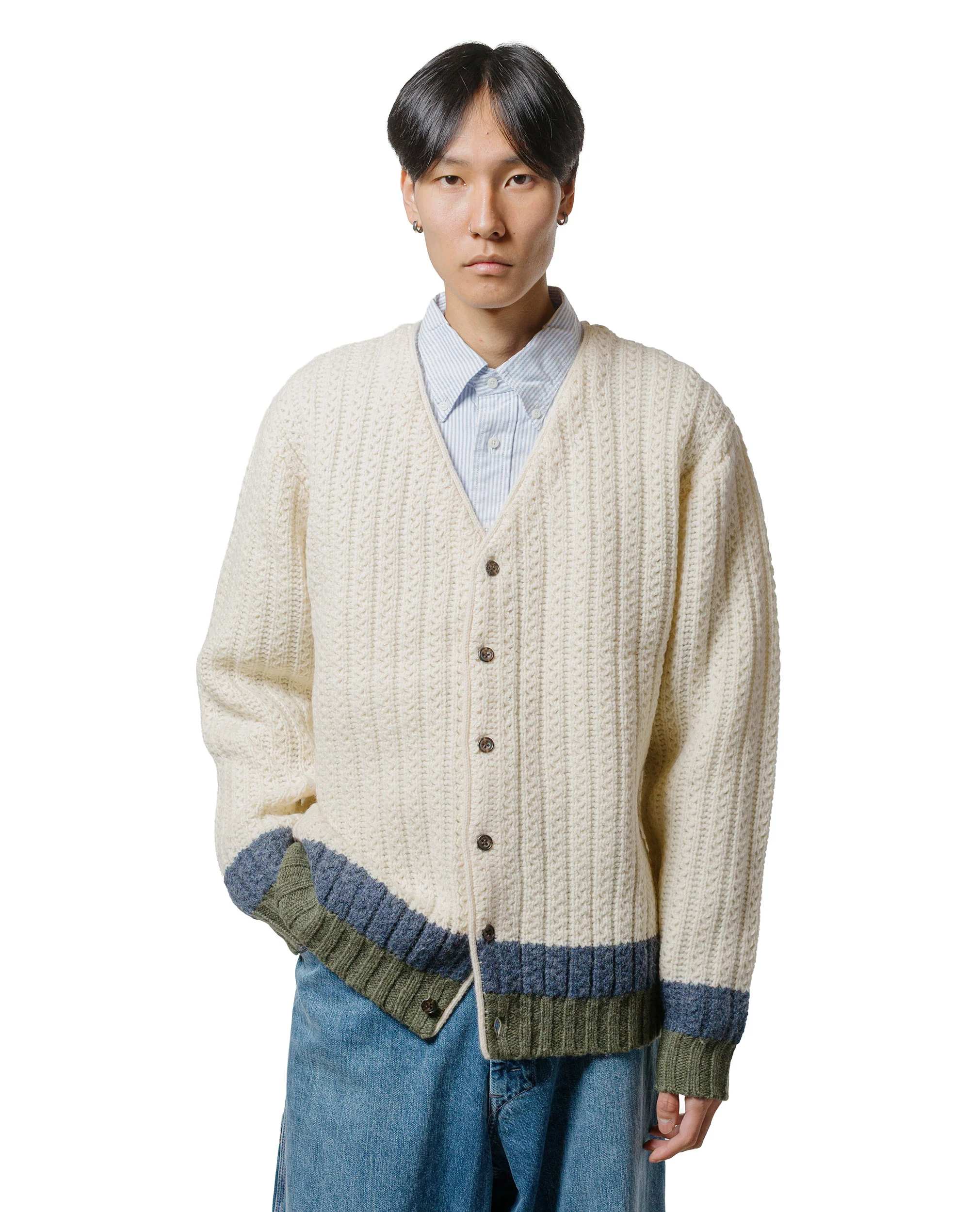 Beams Plus Hem Line Cardigan White - Image 2
