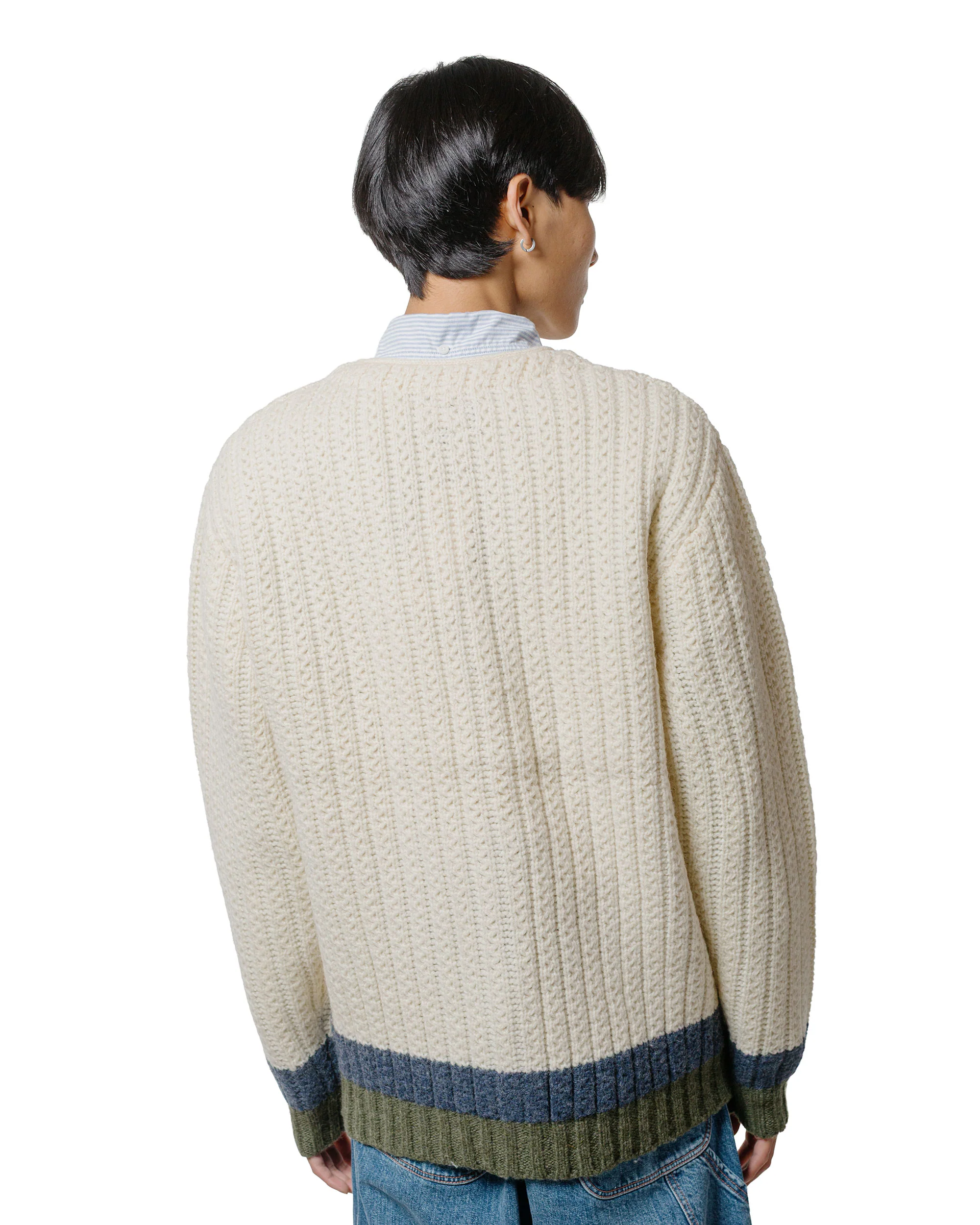 Beams Plus Hem Line Cardigan White - Image 3
