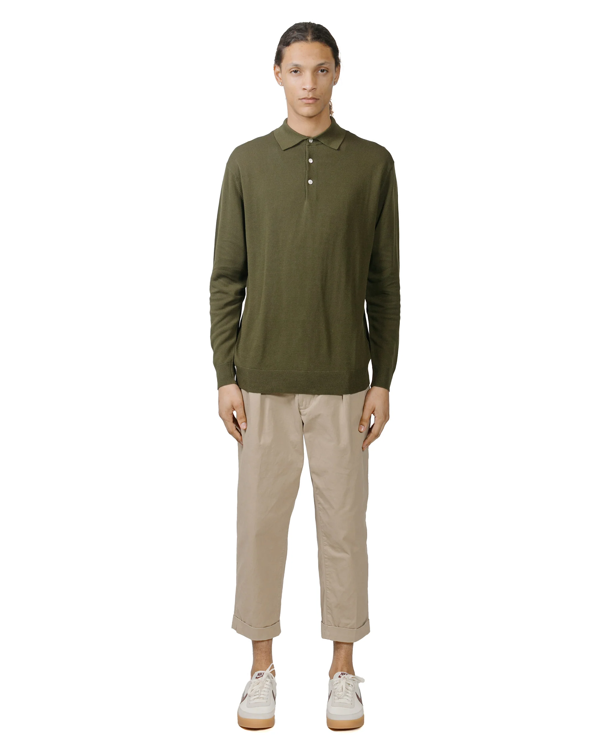 Beams Plus Knit Polo 12G Olive - Image 4