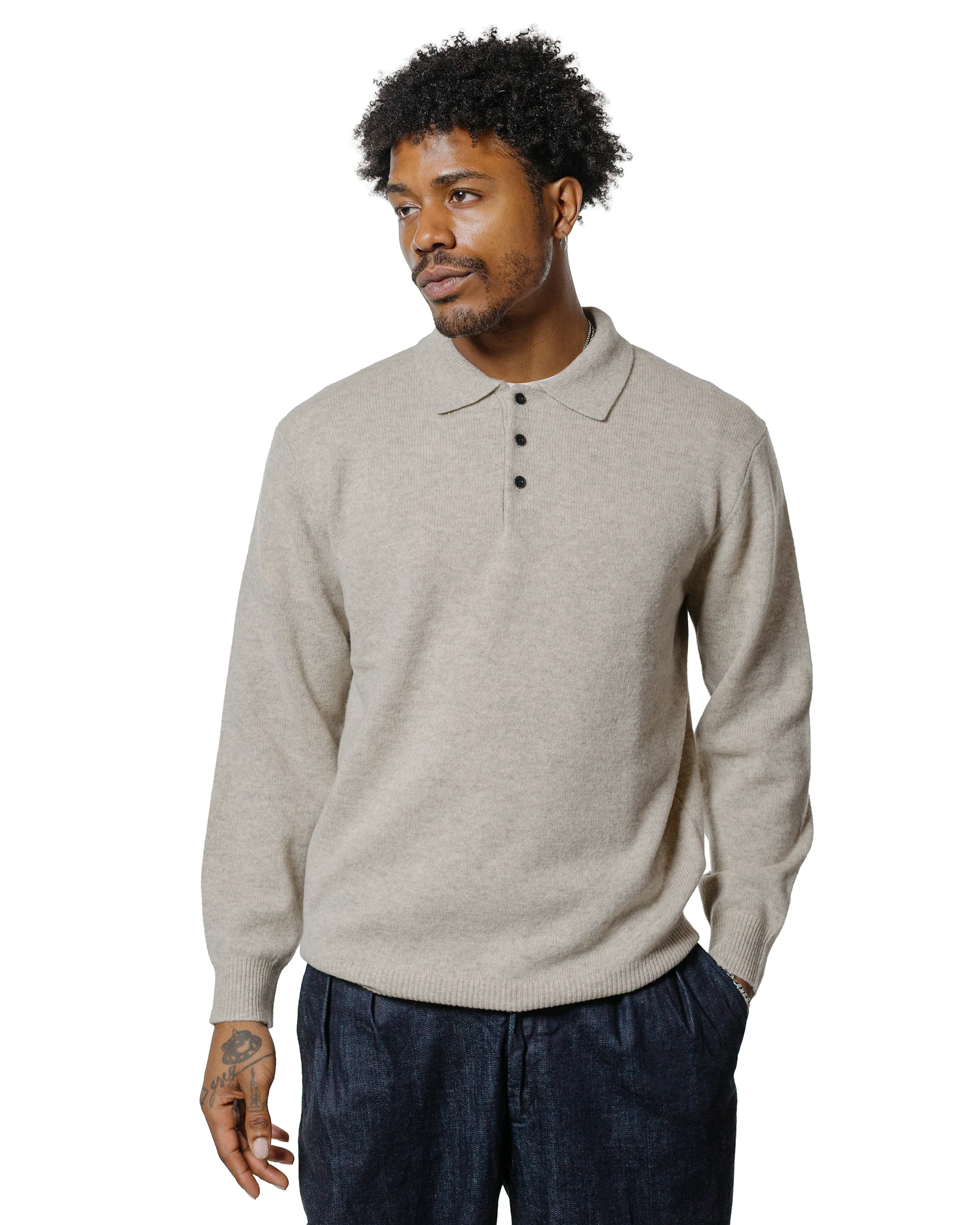 Beams Plus Knit Polo 9G Beige - Image 2