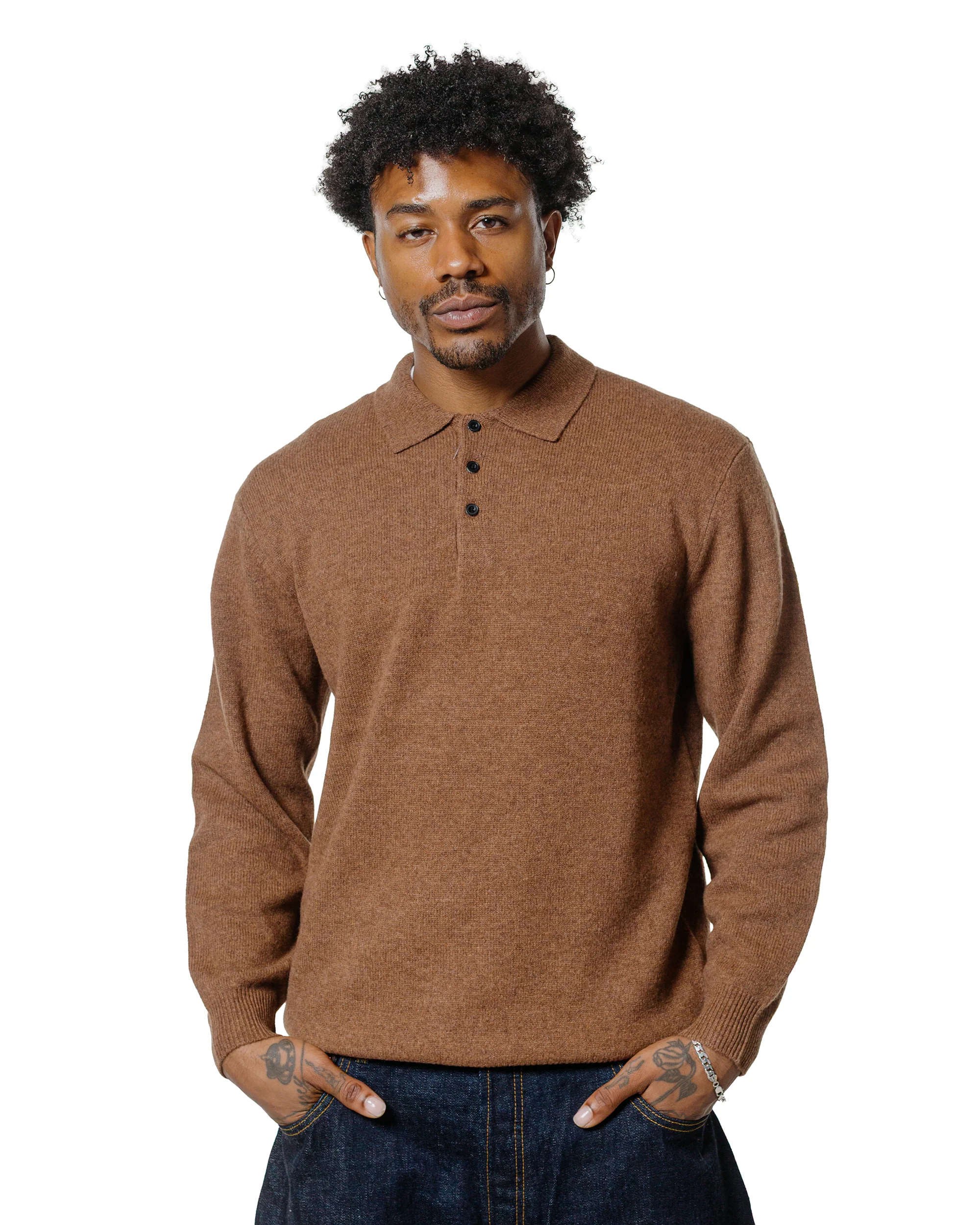 Beams Plus Knit Polo 9G Brown - Image 2