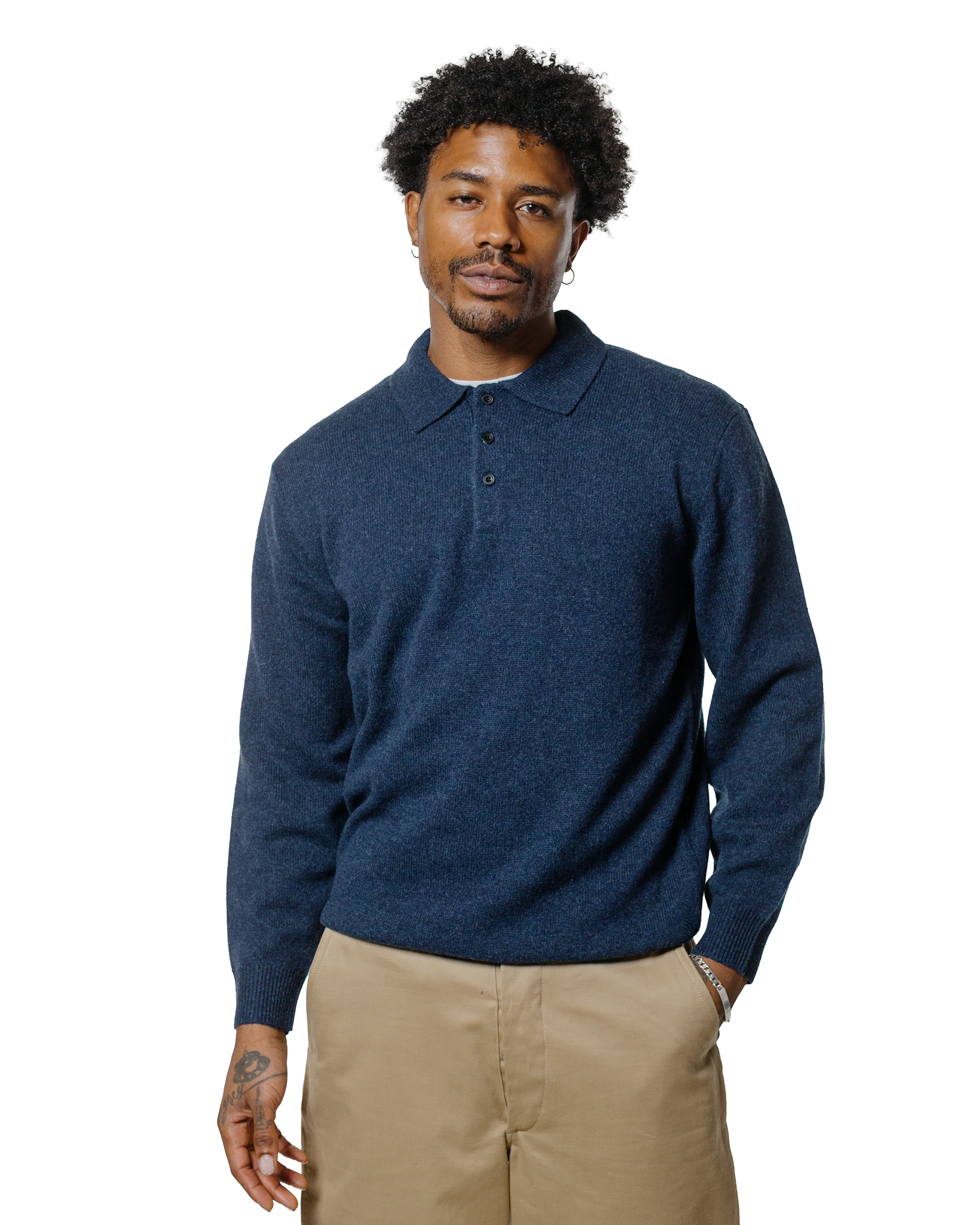 Beams Plus Knit Polo 9G Navy - Image 2