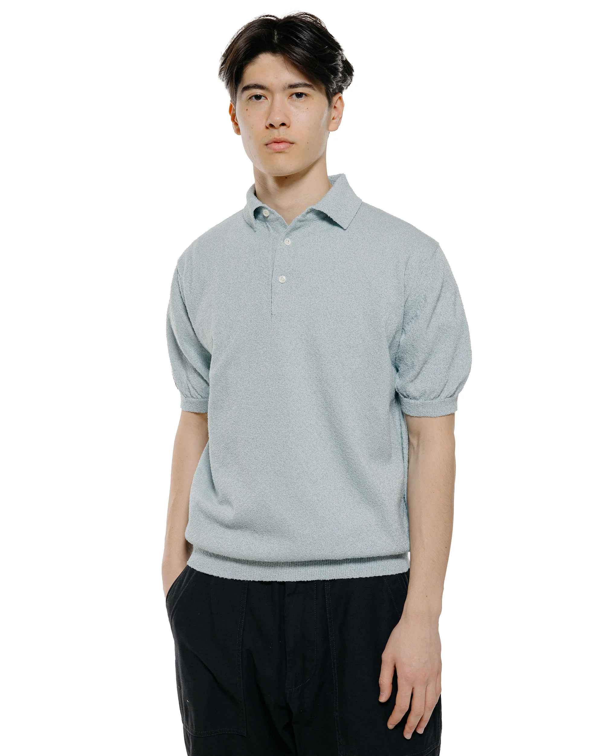 Beams Plus Knit Polo Boucle Sax - Image 2