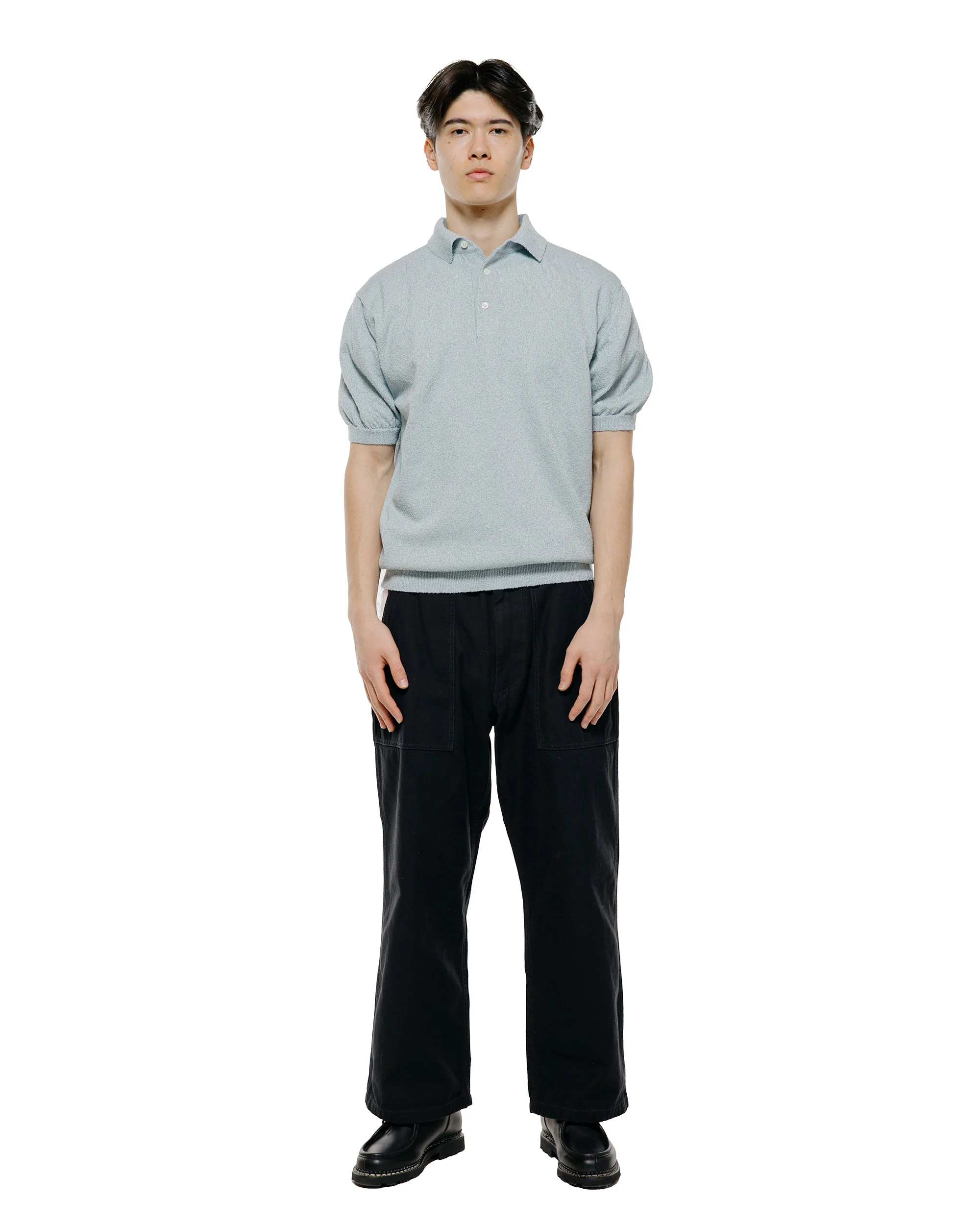 Beams Plus Knit Polo Boucle Sax - Image 4