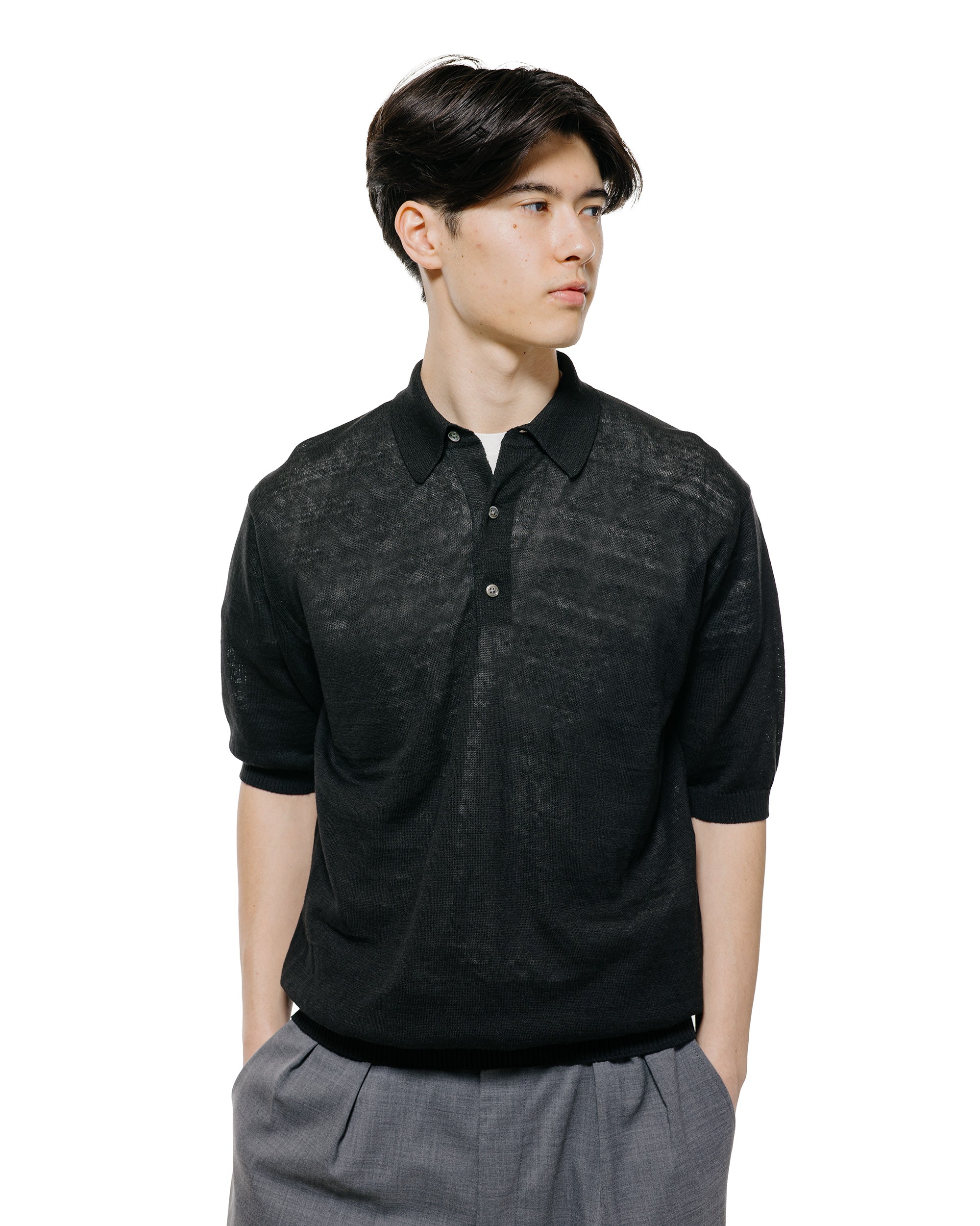 Beams Plus Knit Polo Hemp Black - Image 2